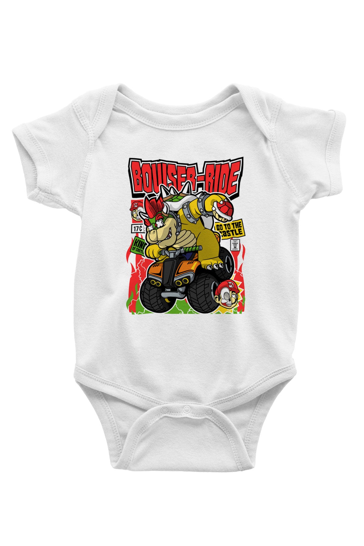 Bowser Ride Baskılı Unisex Beyaz Bebek Body - Zıbın