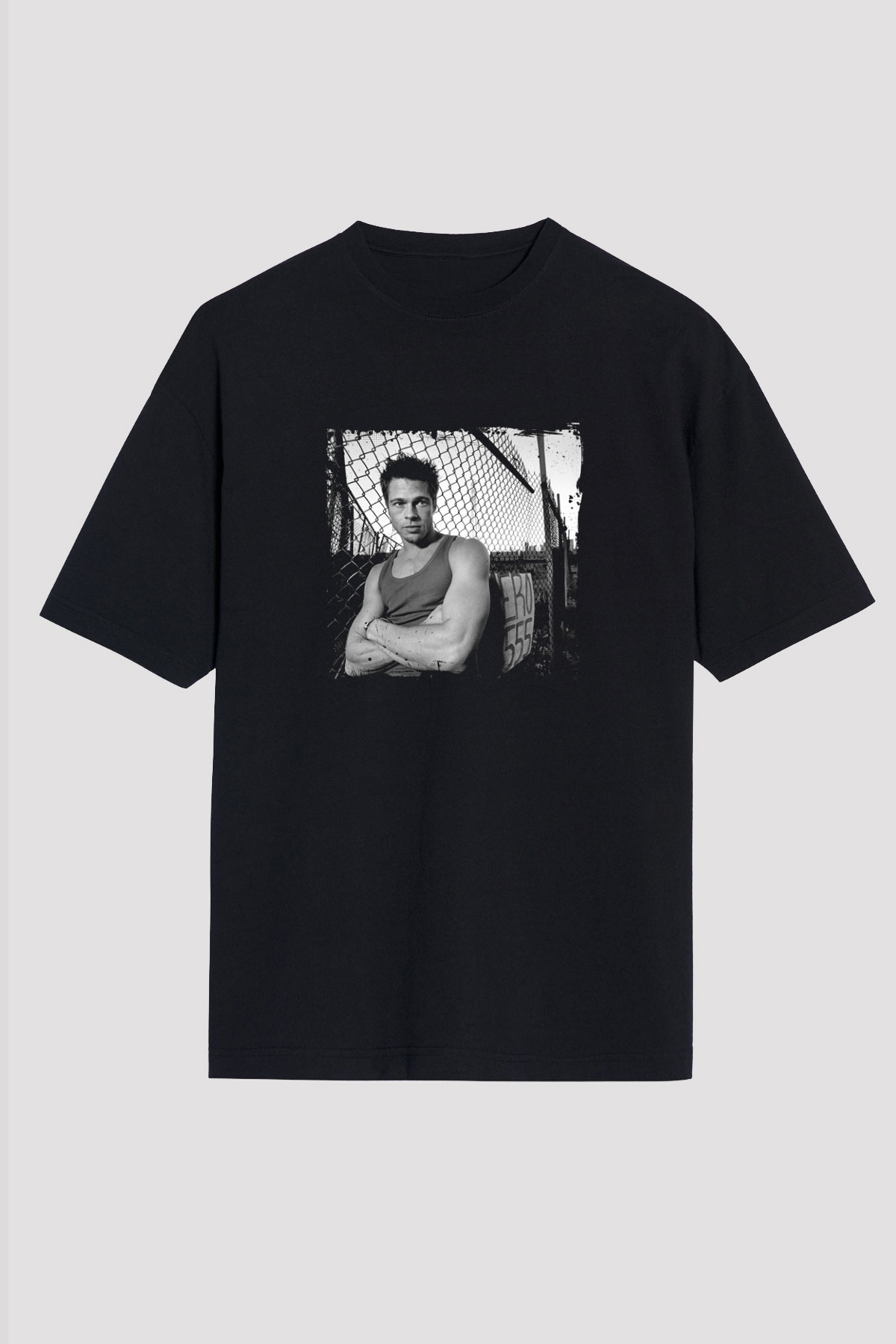 Brad Pitt Baskılı Unisex Siyah Oversize Tişört