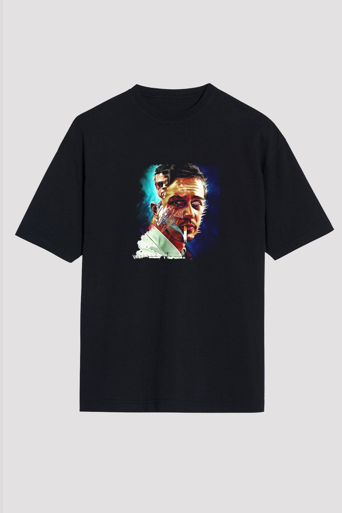 Brad Pitt Baskılı Unisex Siyah Oversize Tişört