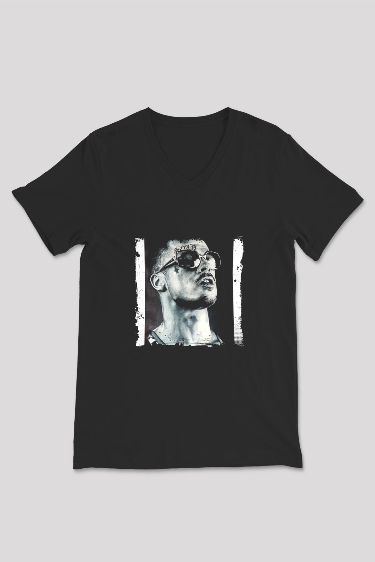 Brad Pitt Baskılı Unisex Siyah V Yaka Tişört