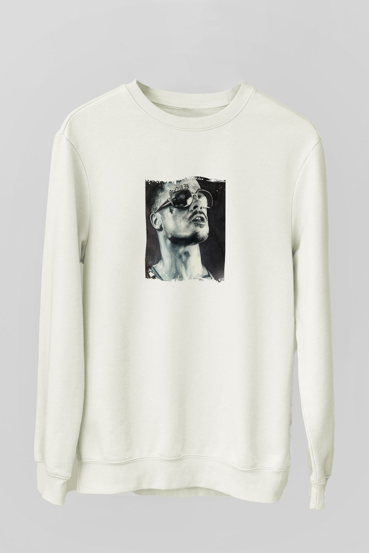 Brad Pitt Unisex Baskılı Beyaz Sweatshirt