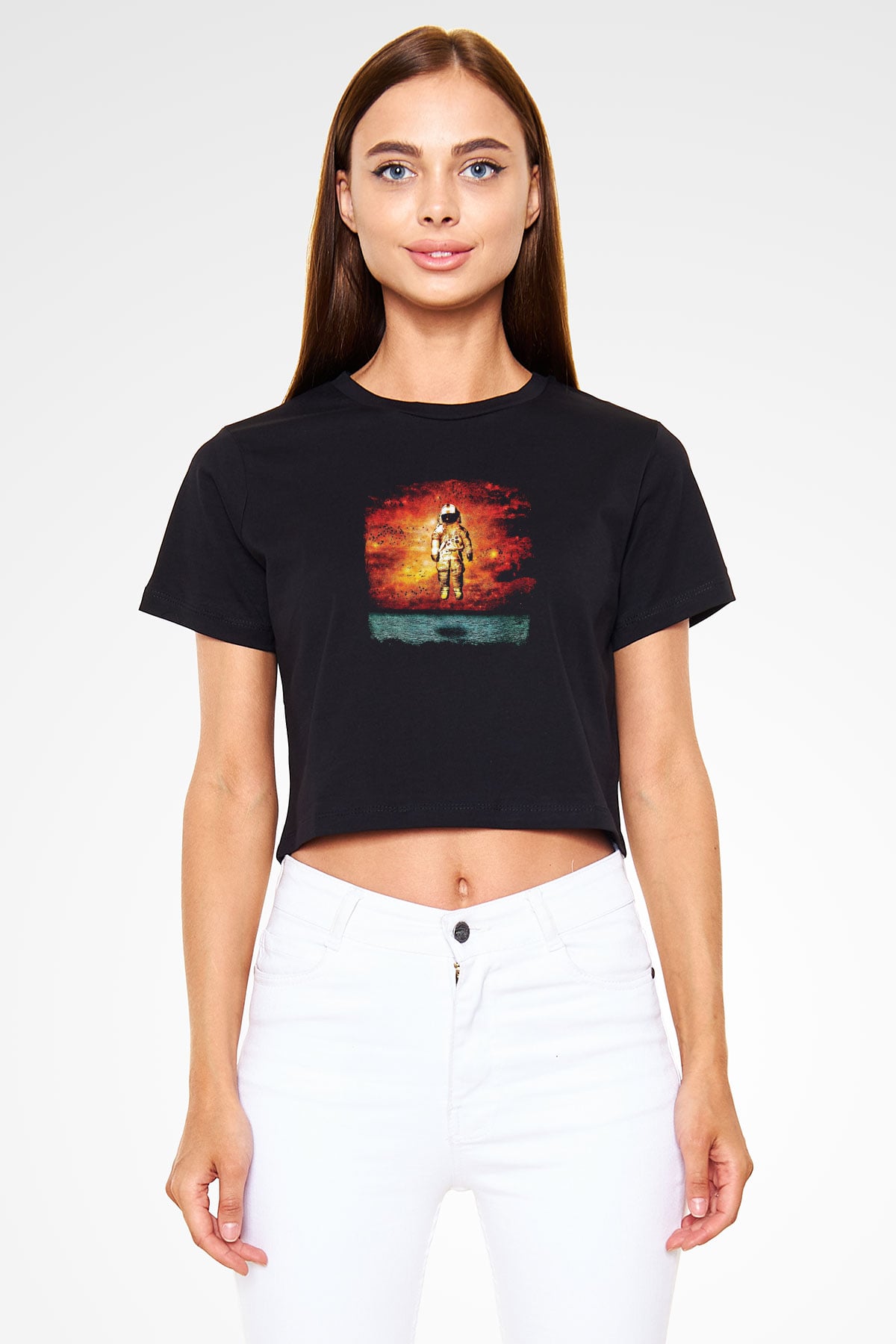 Brand New Baskılı Unisex Siyah Crop Top Tişört