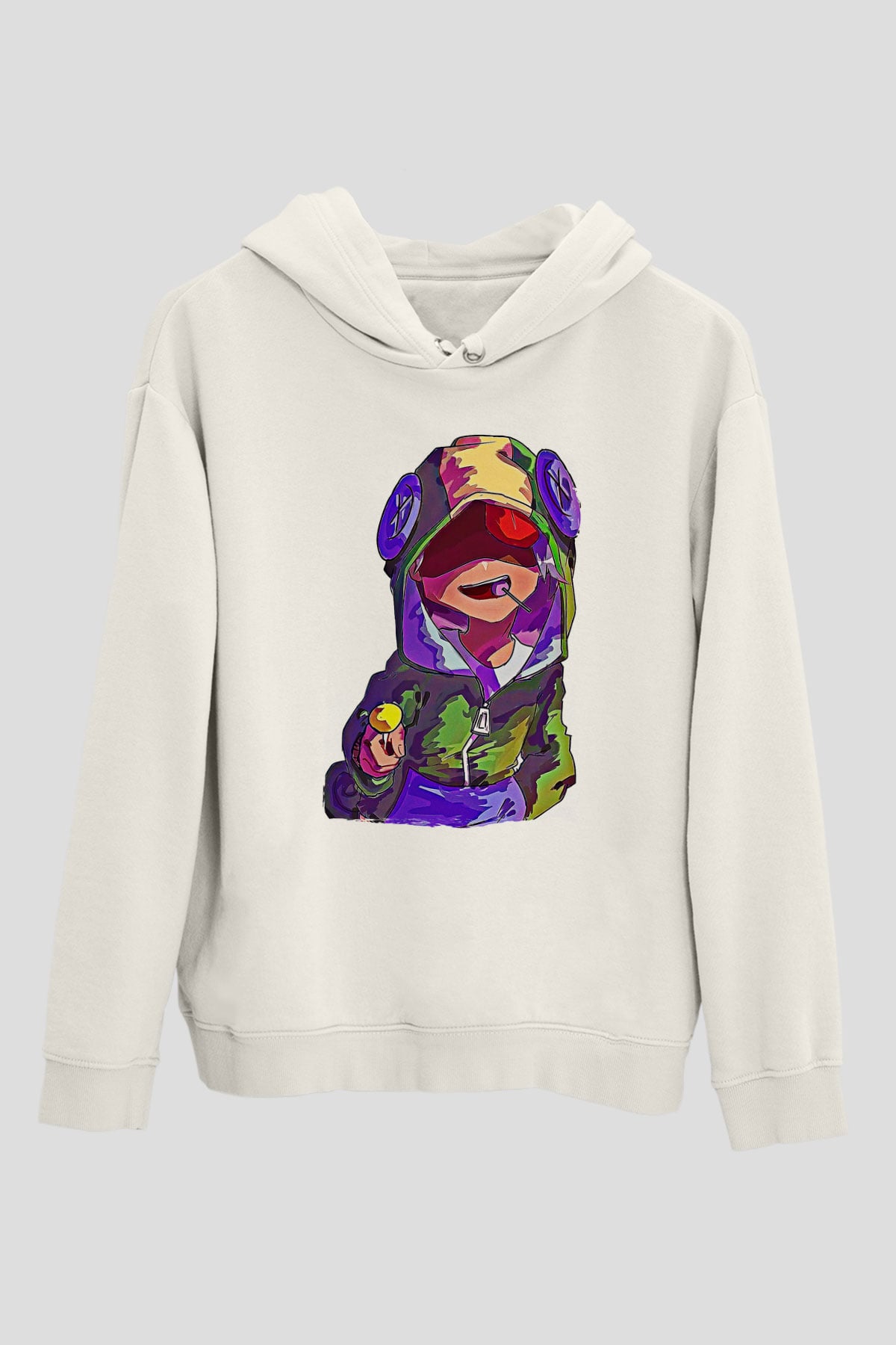 Brawl Stars Baskılı Beyaz Unisex Kapüşonlu Sweatshirt