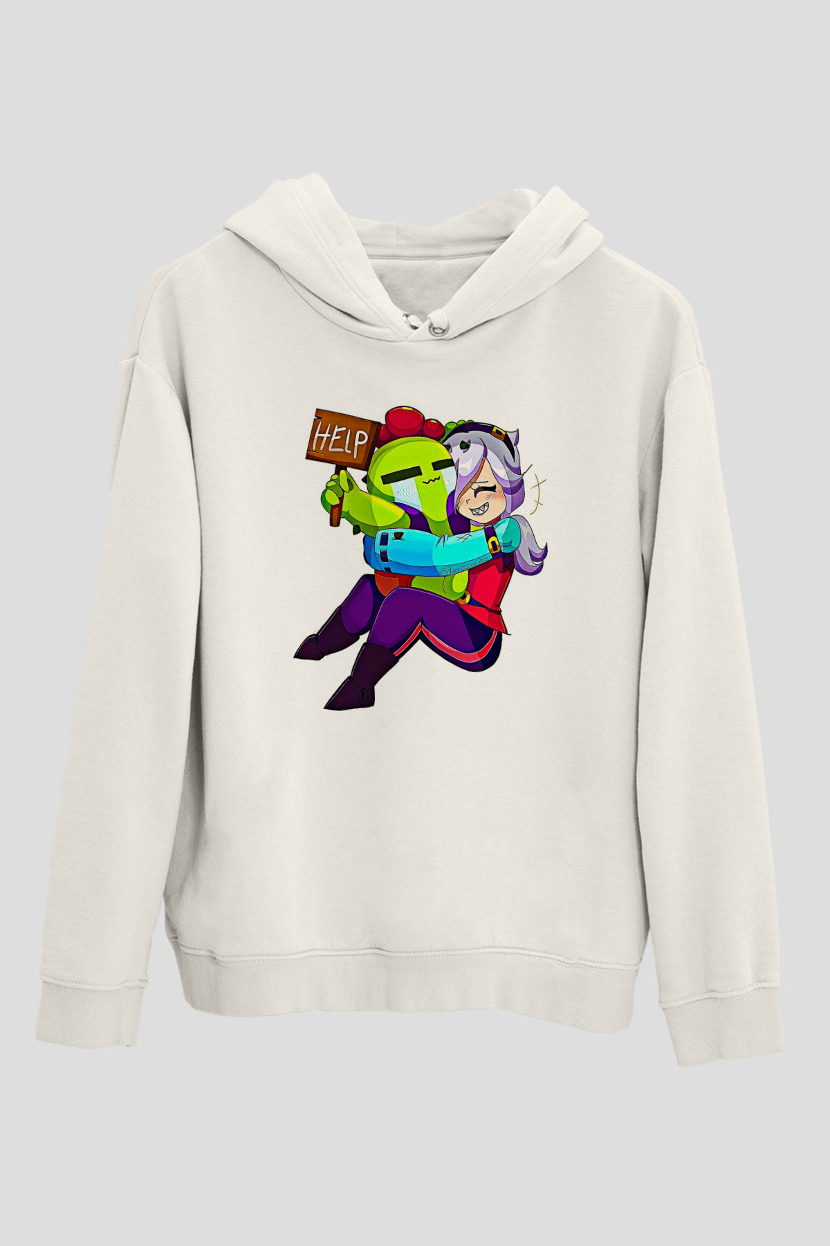 Brawl Stars Baskılı Beyaz Unisex Kapüşonlu Sweatshirt