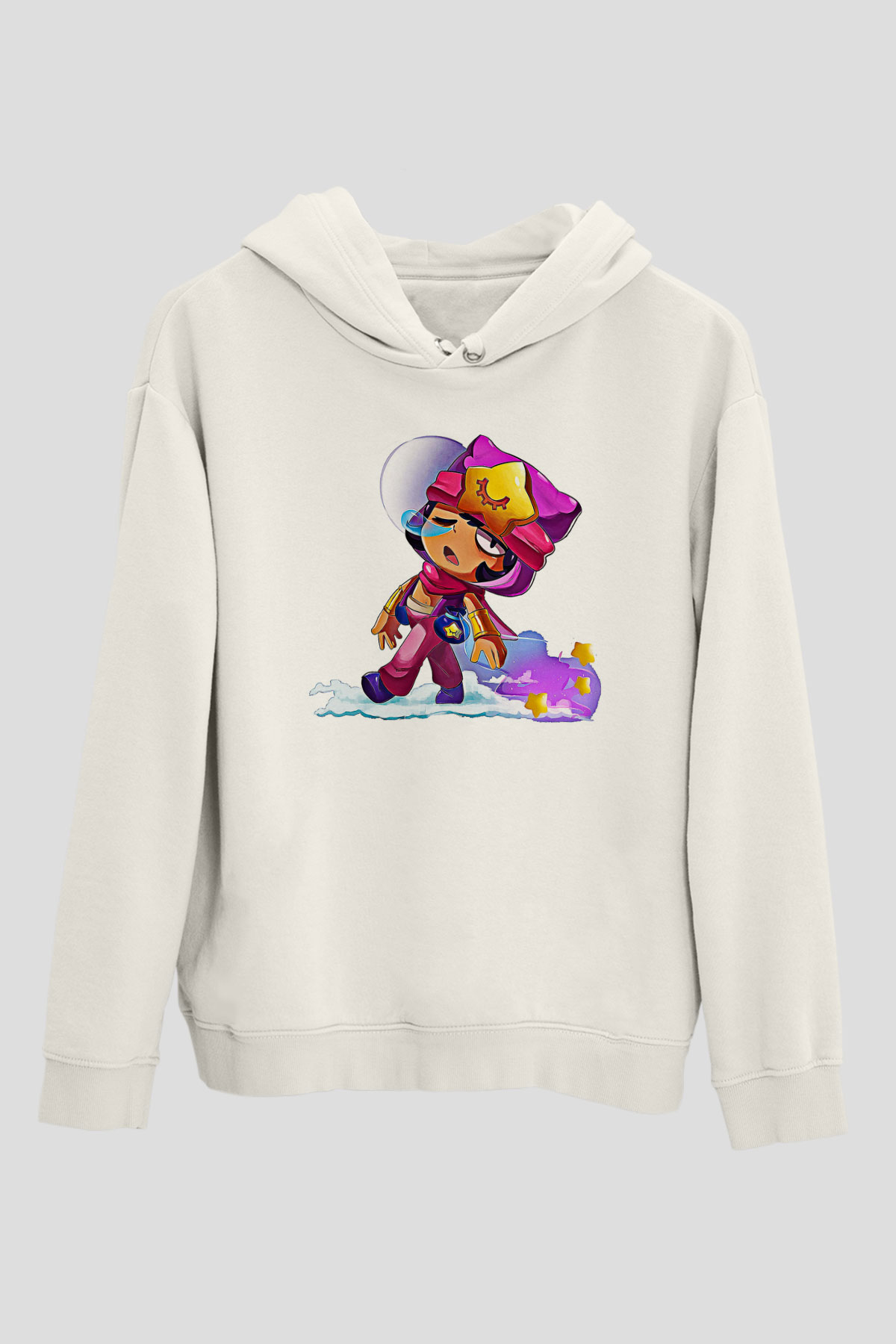 Brawl Stars Baskılı Beyaz Unisex Kapüşonlu Sweatshirt