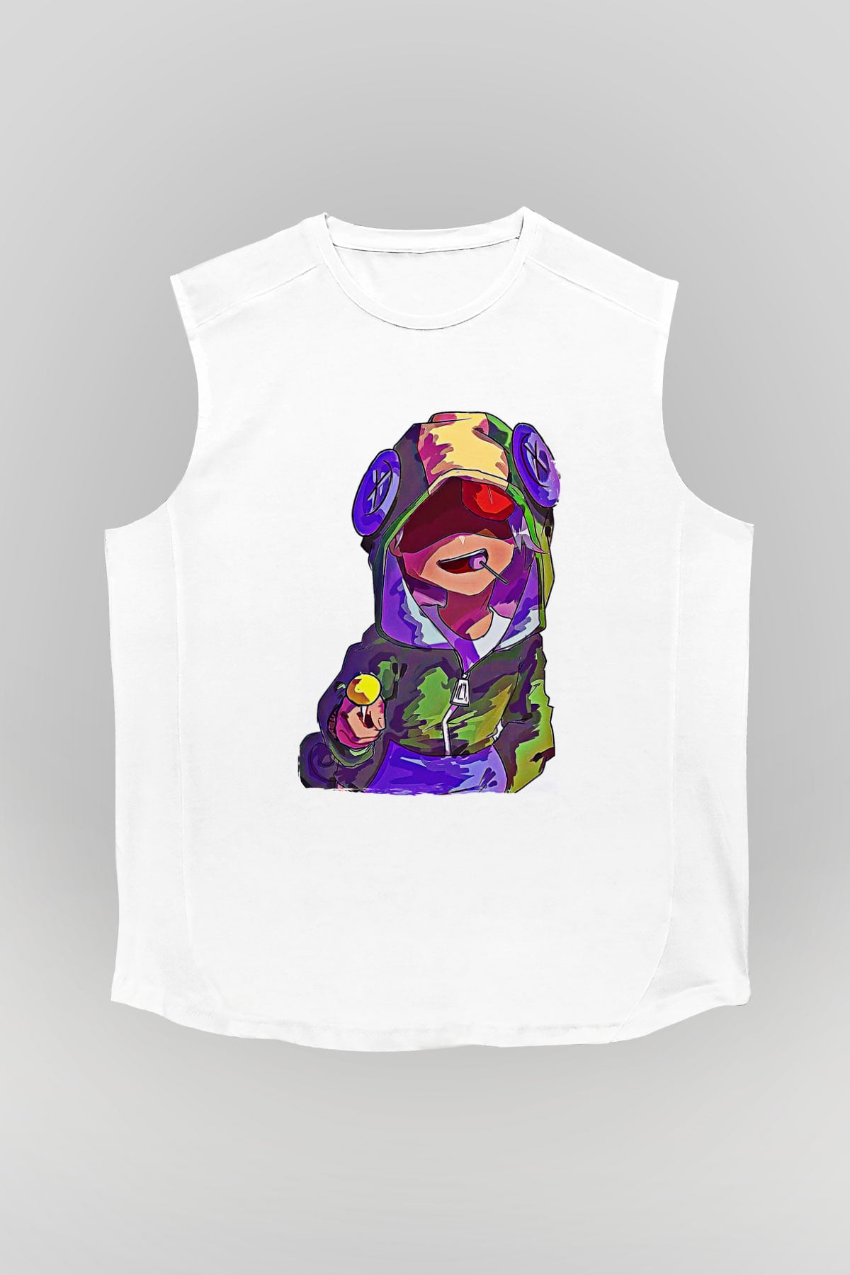 Brawl Stars Baskılı Beyaz Unisex Kolsuz Tişört - Tshirt