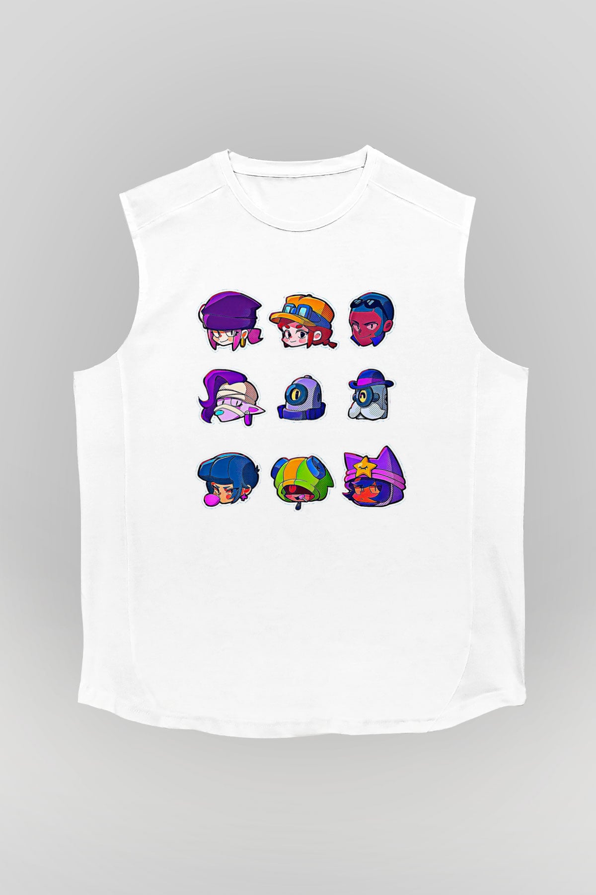 Brawl Stars Baskılı Beyaz Unisex Kolsuz Tişört - Tshirt