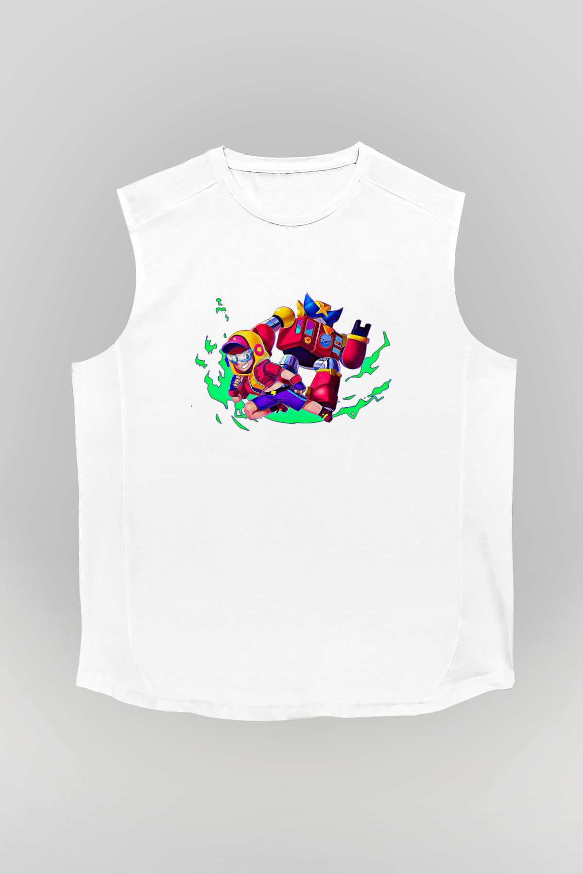Brawl Stars Baskılı Beyaz Unisex Kolsuz Tişört - Tshirt