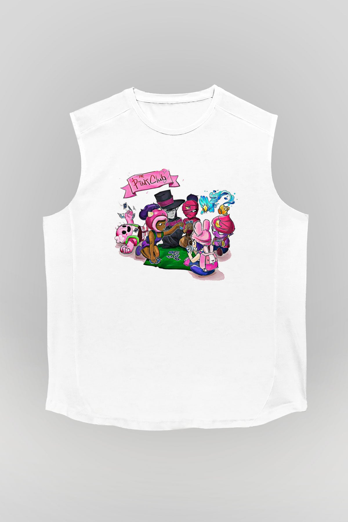 Brawl Stars Baskılı Beyaz Unisex Kolsuz Tişört - Tshirt