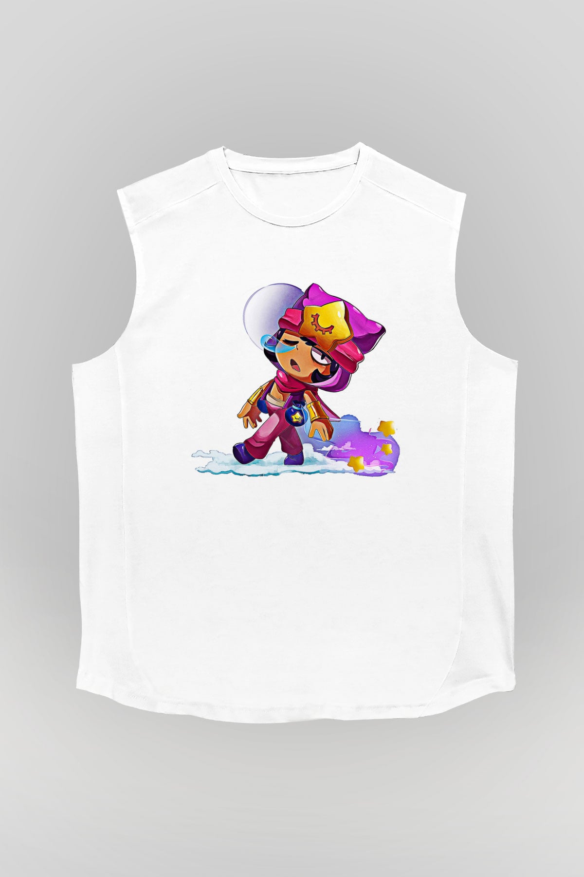 Brawl Stars Baskılı Beyaz Unisex Kolsuz Tişört - Tshirt