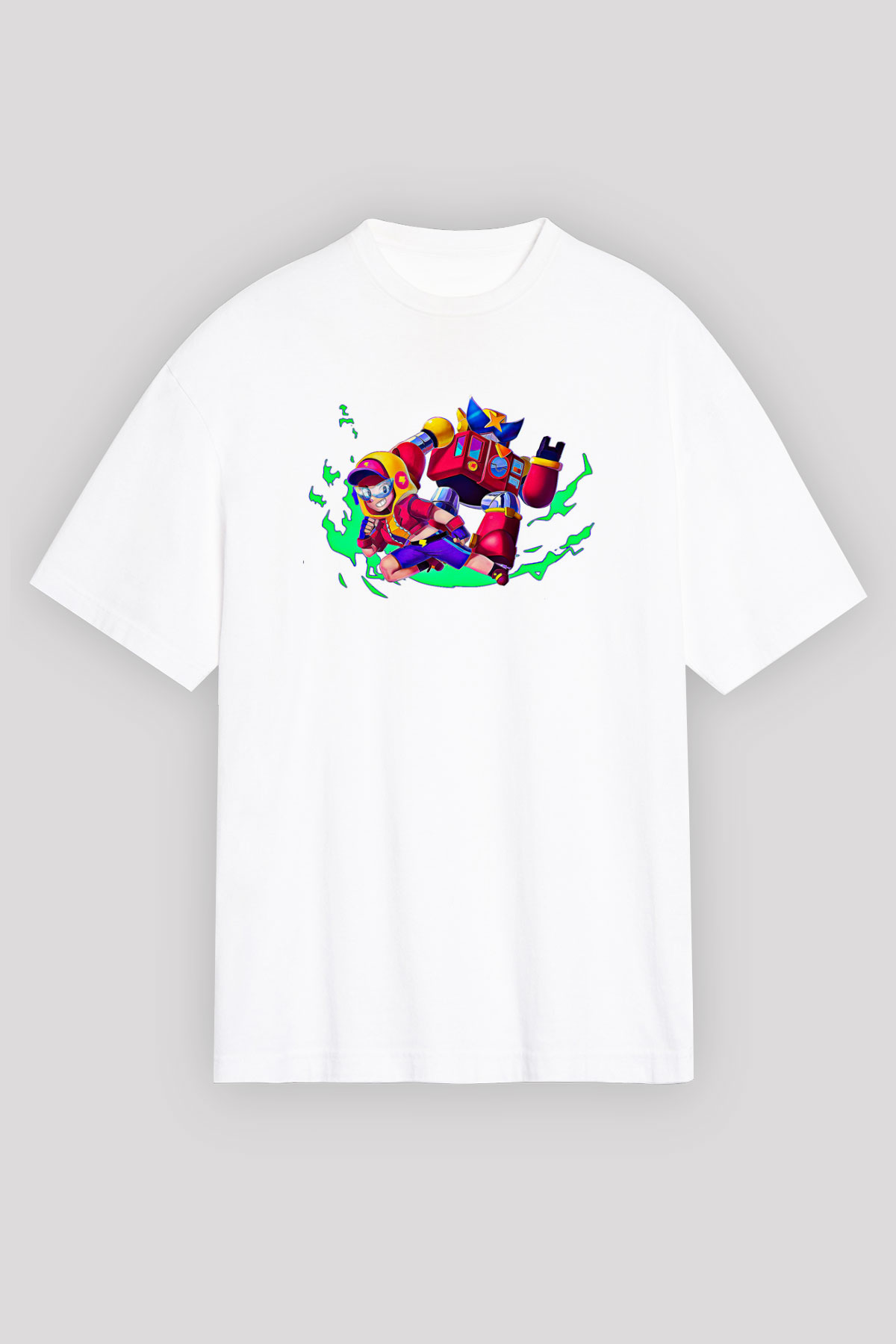 Brawl Stars Baskılı Beyaz Unisex Oversize Tişört - Tshirt