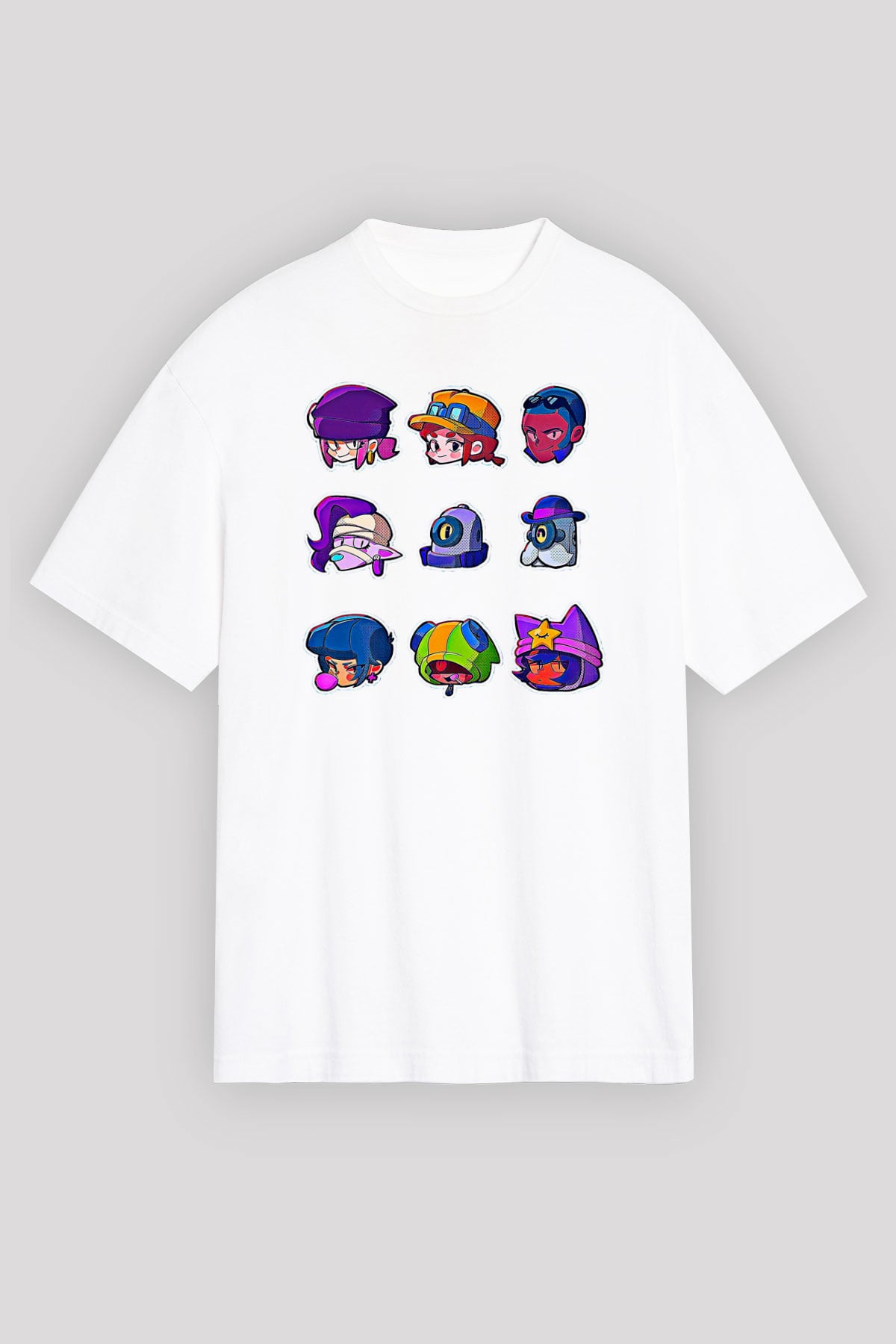 Brawl Stars Baskılı Beyaz Unisex Oversize Tişört - Tshirt