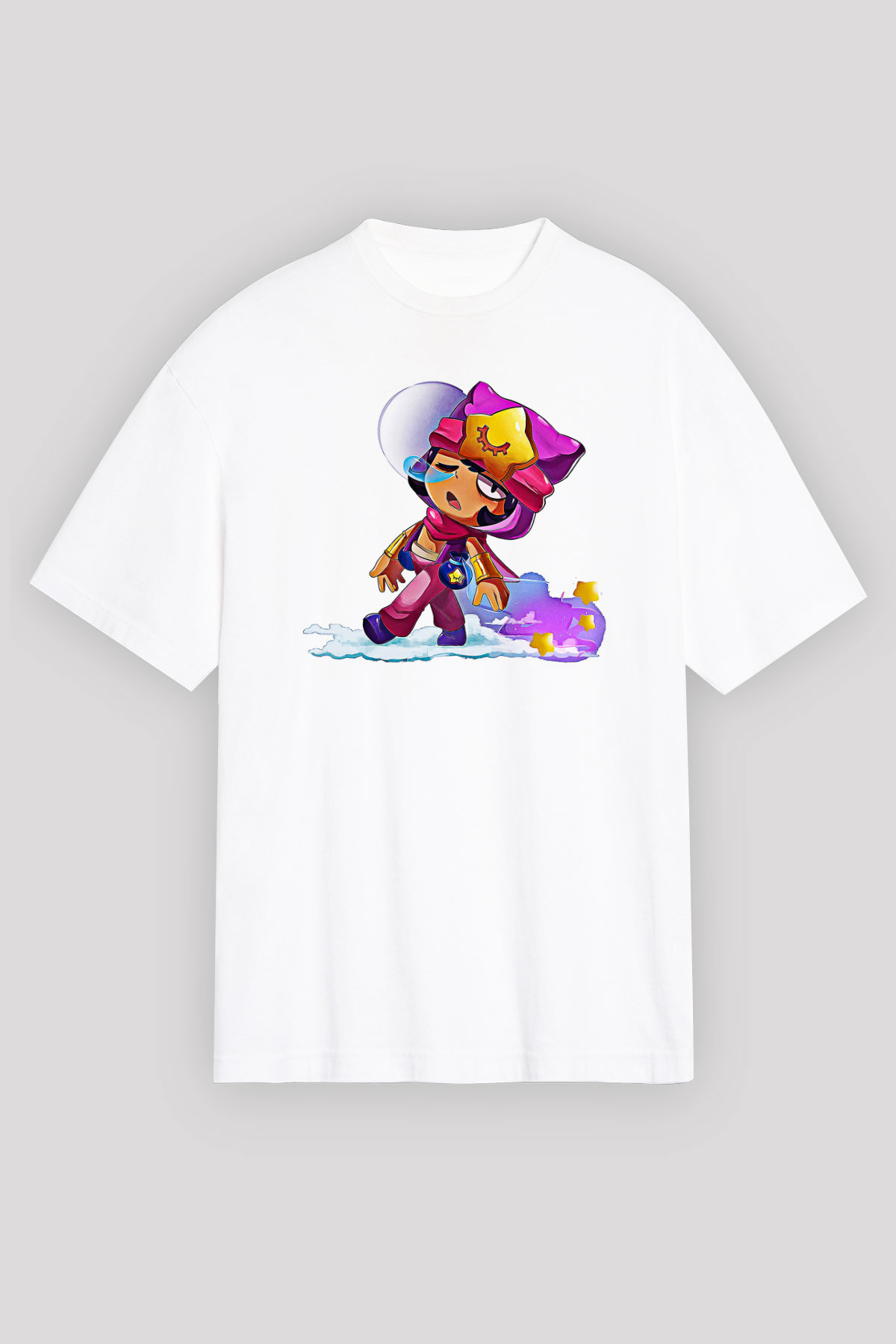 Brawl Stars Baskılı Beyaz Unisex Oversize Tişört - Tshirt