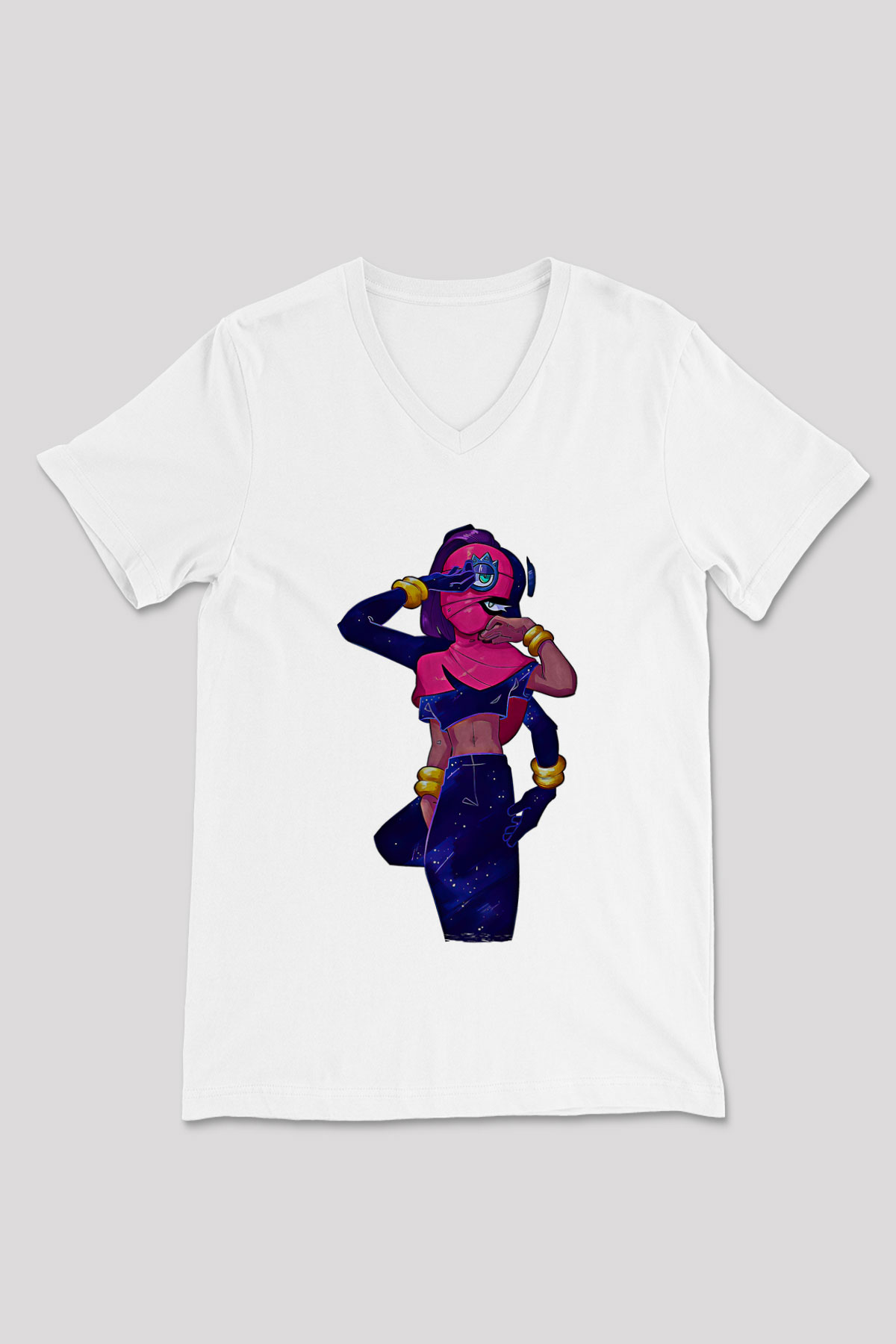 Brawl Stars Baskılı Beyaz Unisex V Yaka Tişört - Tshirt
