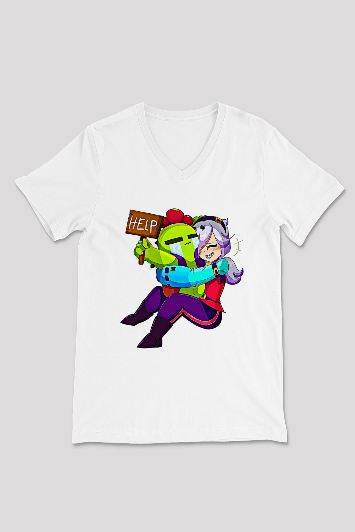Brawl Stars Baskılı Beyaz Unisex V Yaka Tişört - Tshirt