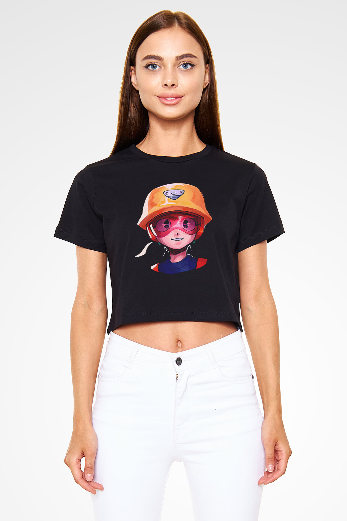 Brawl Stars Baskılı Siyah Crop Top Kadın Tişört - Tshirt