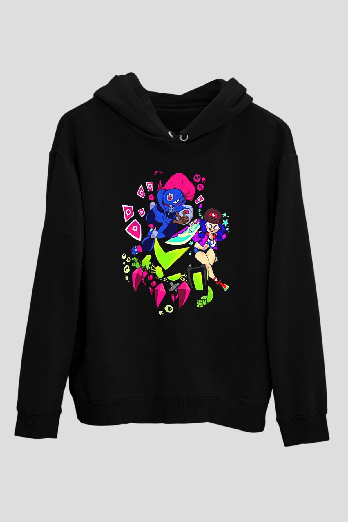 Brawl Stars Baskılı Unisex Siyah Kapüşonlu Sweatshirt
