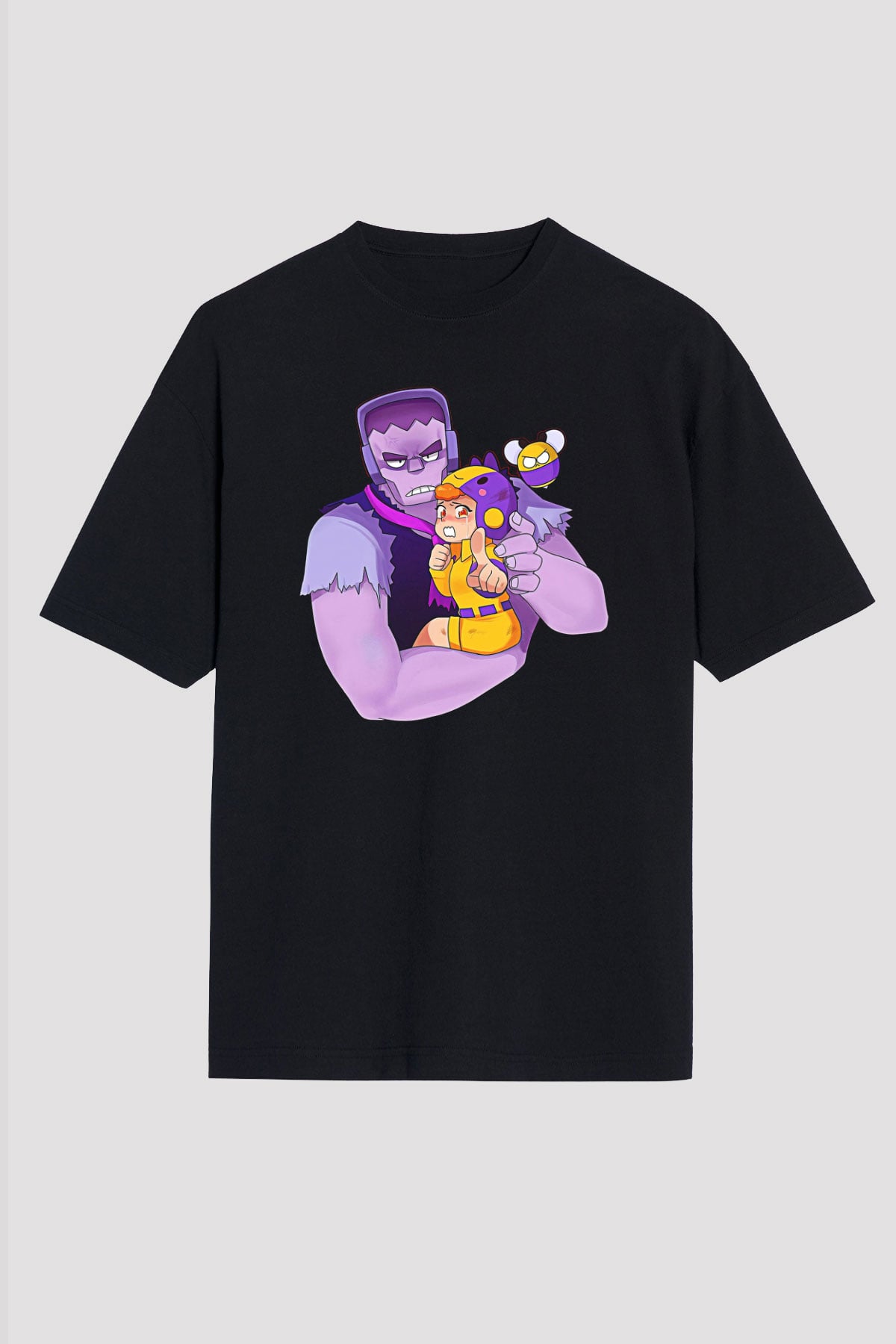 Brawl Stars Baskılı Unisex Siyah Oversize Tişört - Tshirt