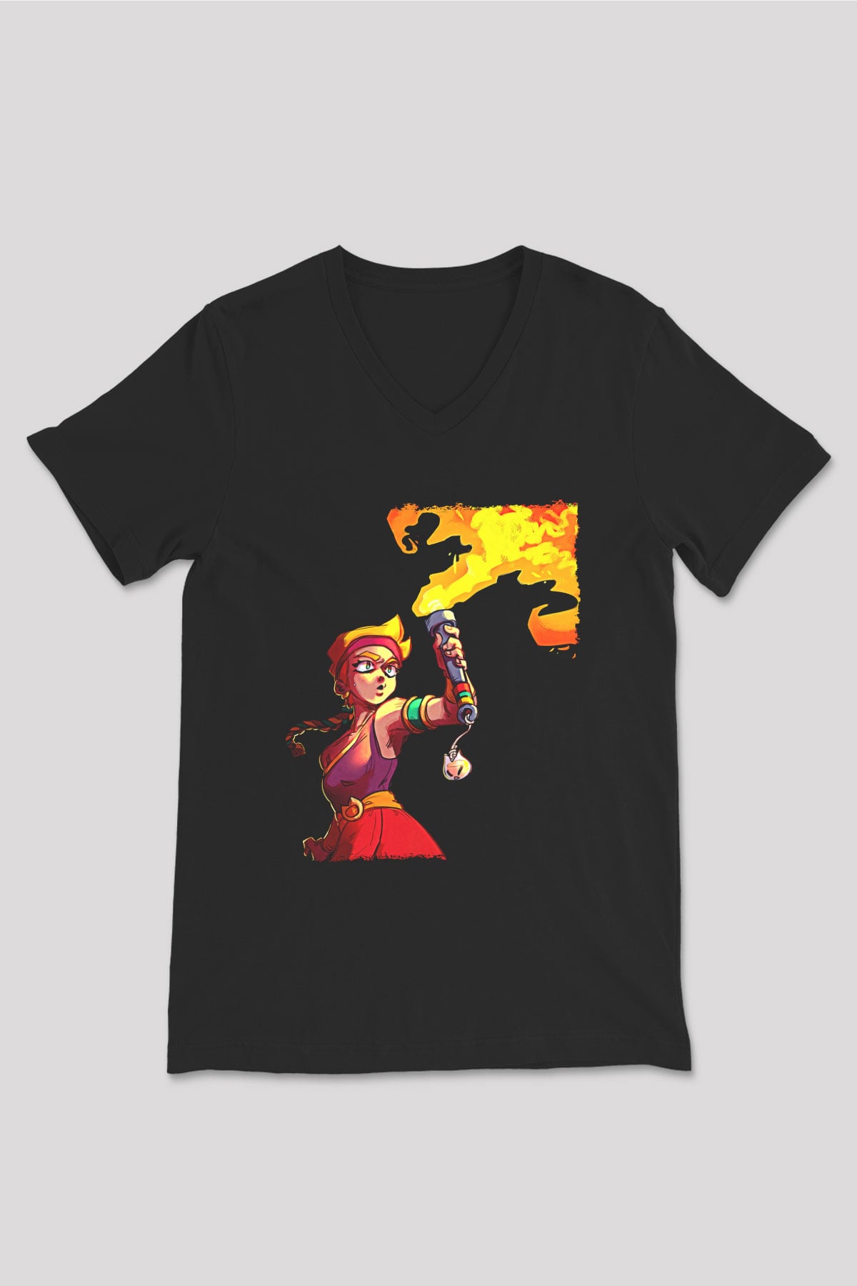 Brawl Stars Baskılı Unisex Siyah V Yaka Tişört - Tshirt