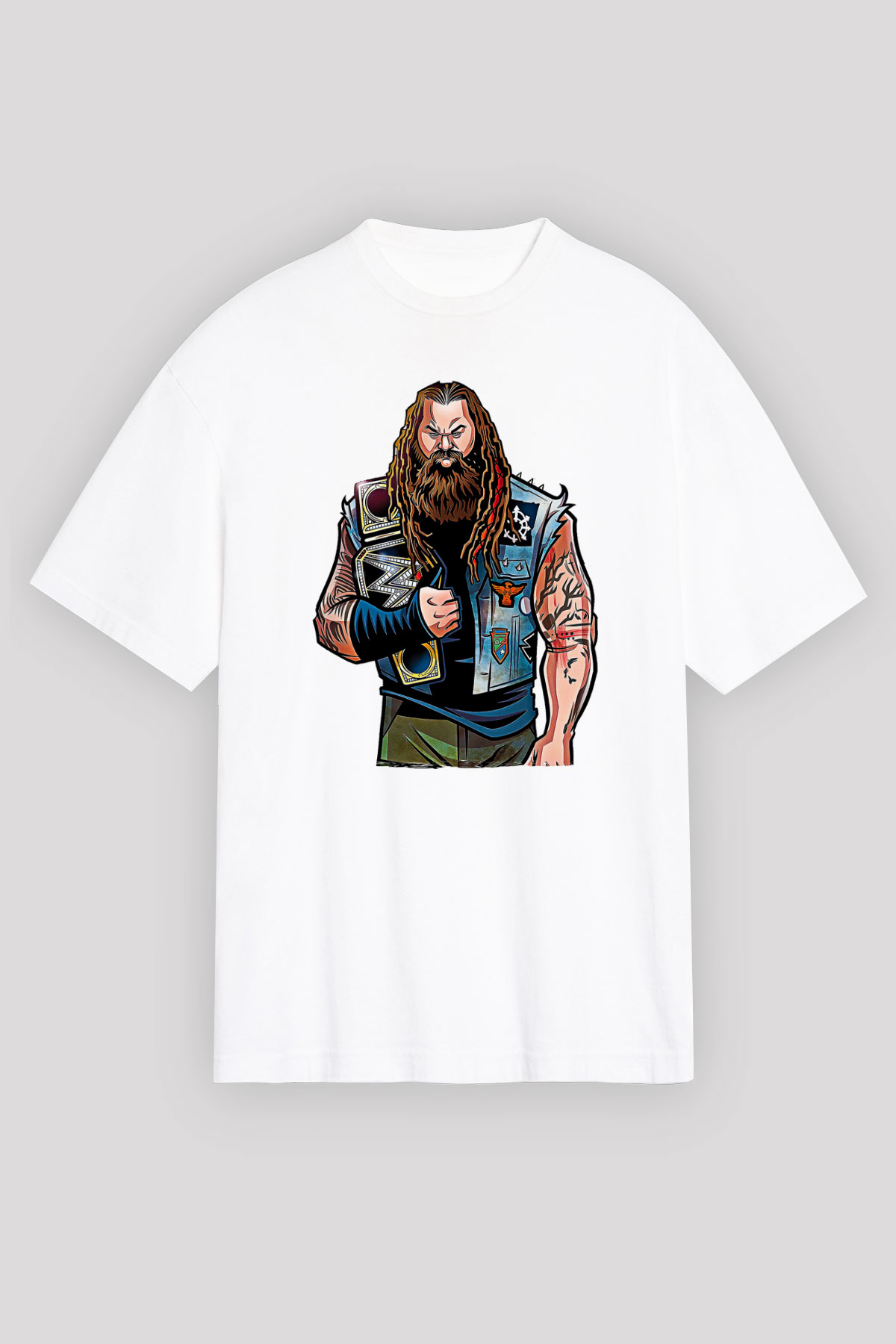 Bray Wyatt Baskılı Beyaz Unisex Oversize Tişört - Tshirt