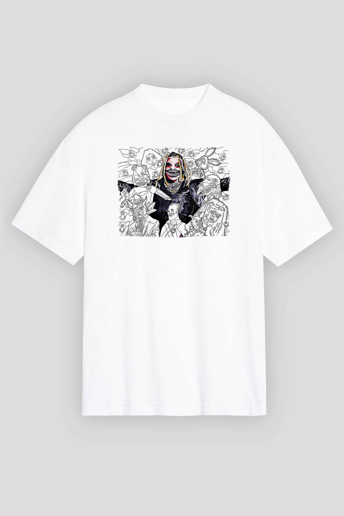 Bray Wyatt Baskılı Beyaz Unisex Oversize Tişört - Tshirt