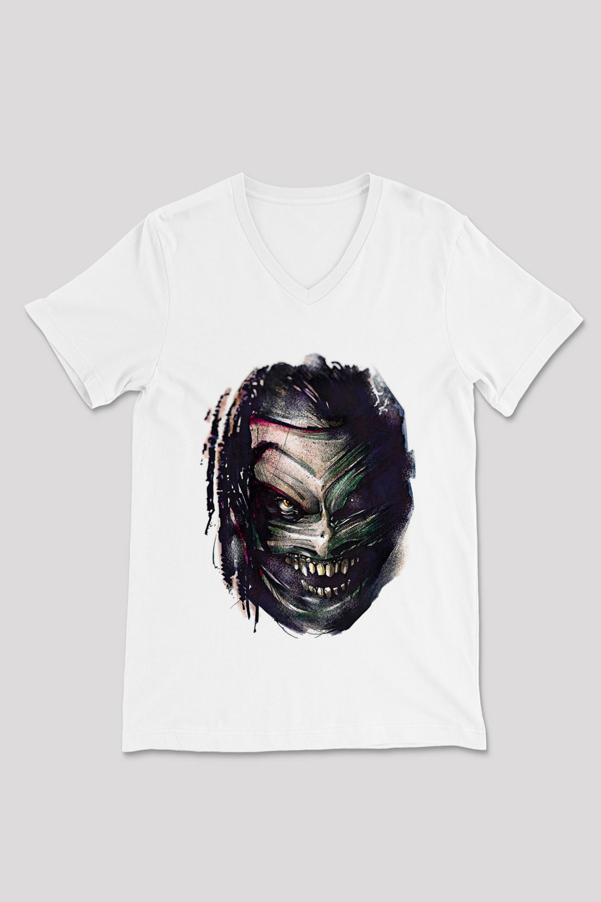 Bray Wyatt Baskılı Beyaz Unisex V Yaka Tişört - Tshirt