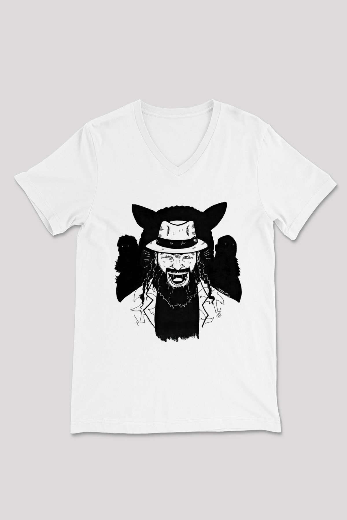 Bray Wyatt Baskılı Beyaz Unisex V Yaka Tişört - Tshirt