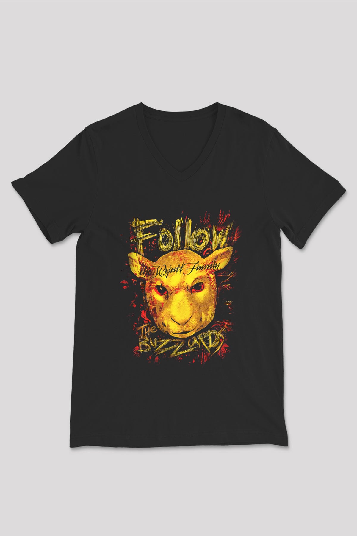 Bray Wyatt Baskılı Unisex Siyah V Yaka Tişört - Tshirt