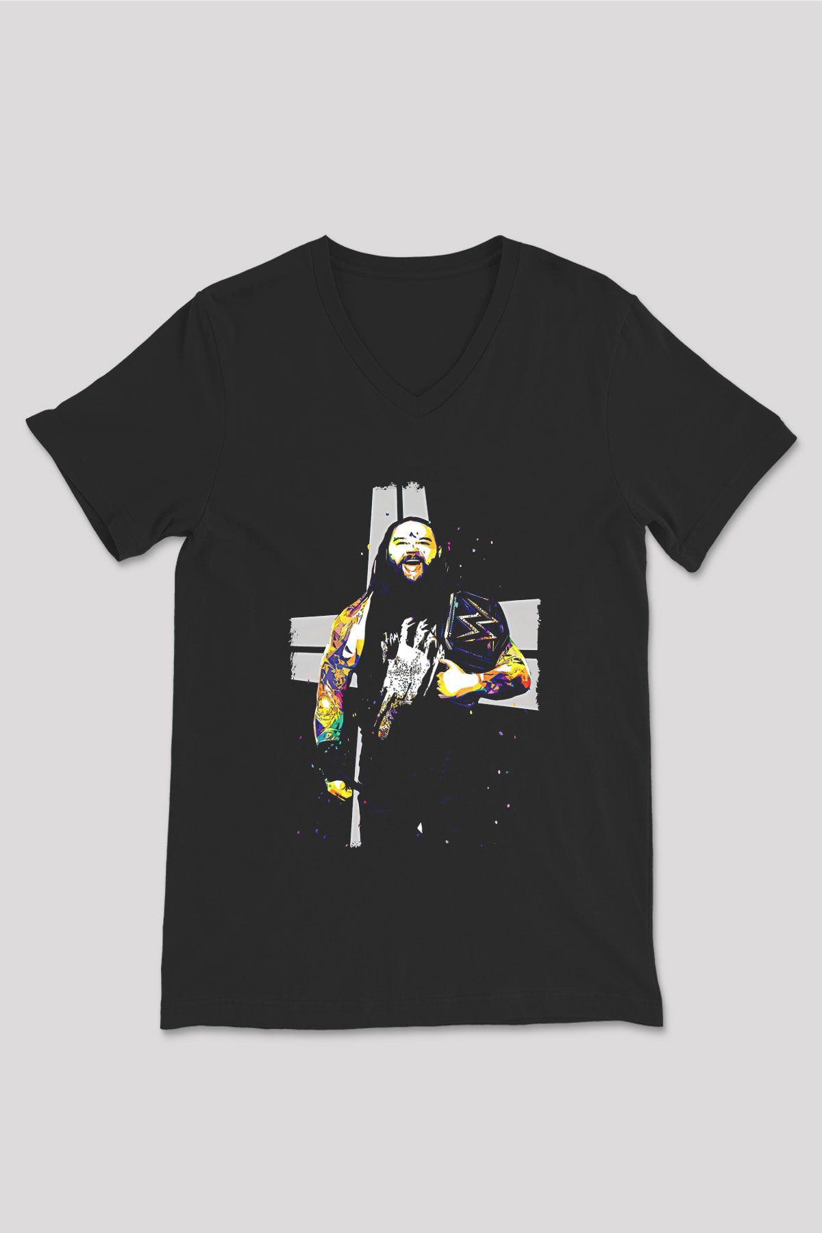 Bray Wyatt Baskılı Unisex Siyah V Yaka Tişört - Tshirt