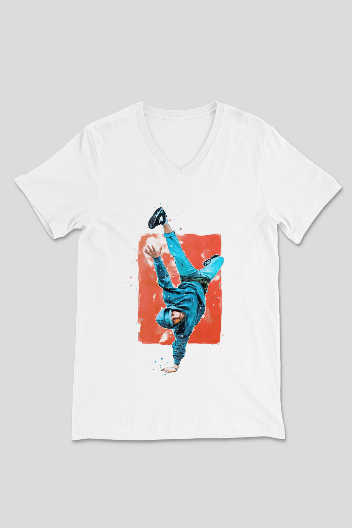 Breakdans Beyaz Unisex V Yaka Tişört