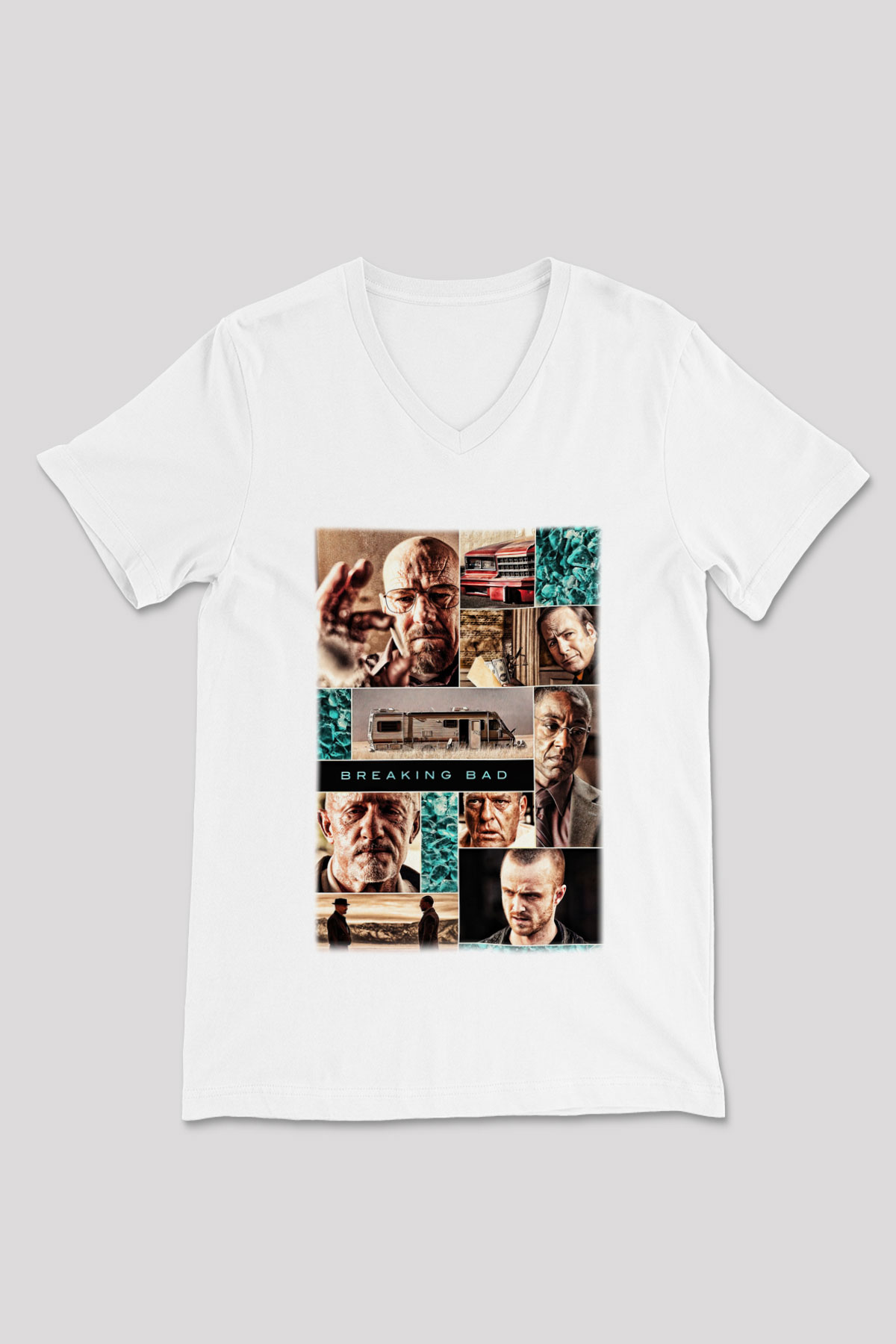 Breaking Bad Heisenberg Beyaz Unisex V Yaka Tişört T-Shirt