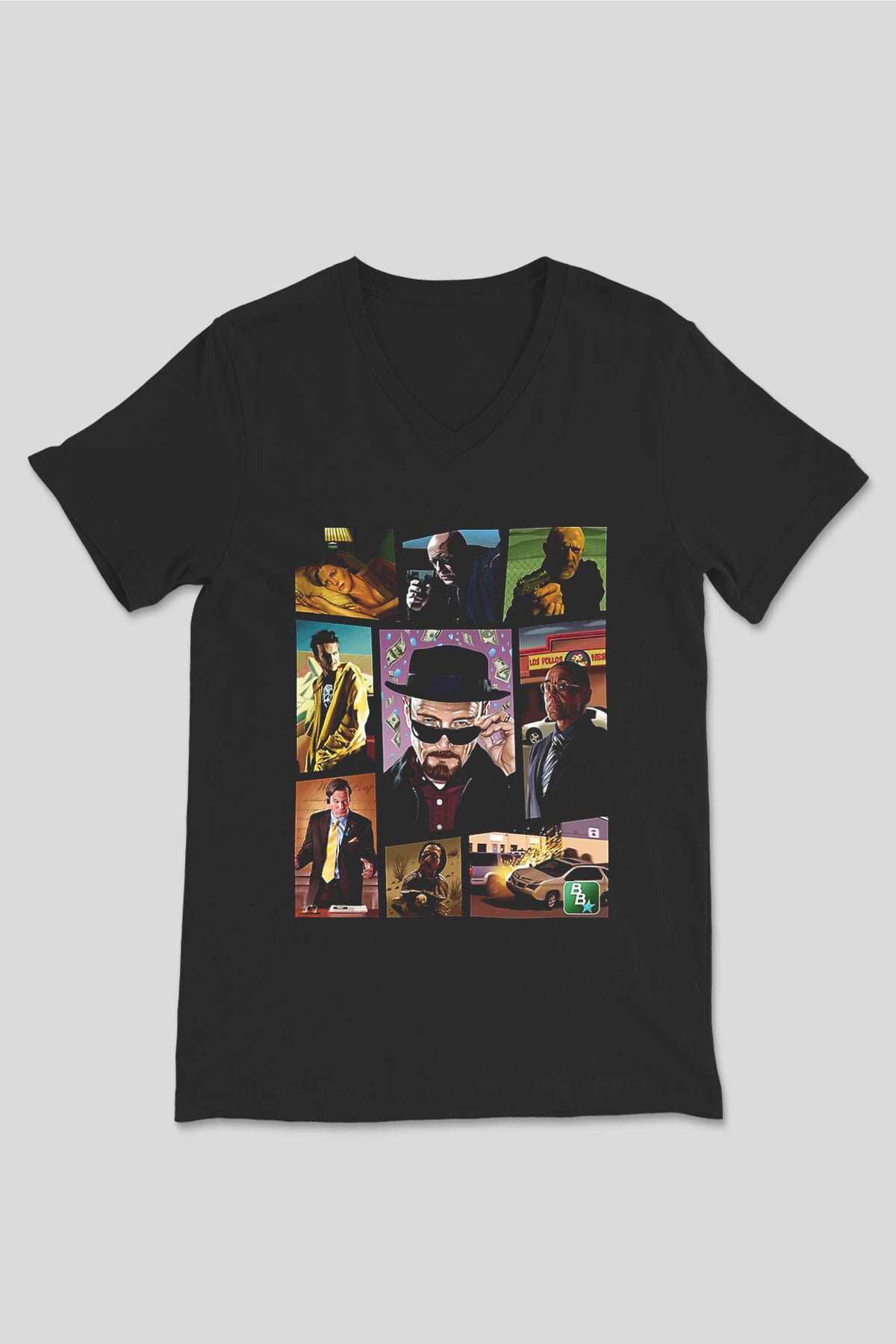 Breaking Bad Heisenberg Siyah Unisex V Yaka Tişört T-Shirt