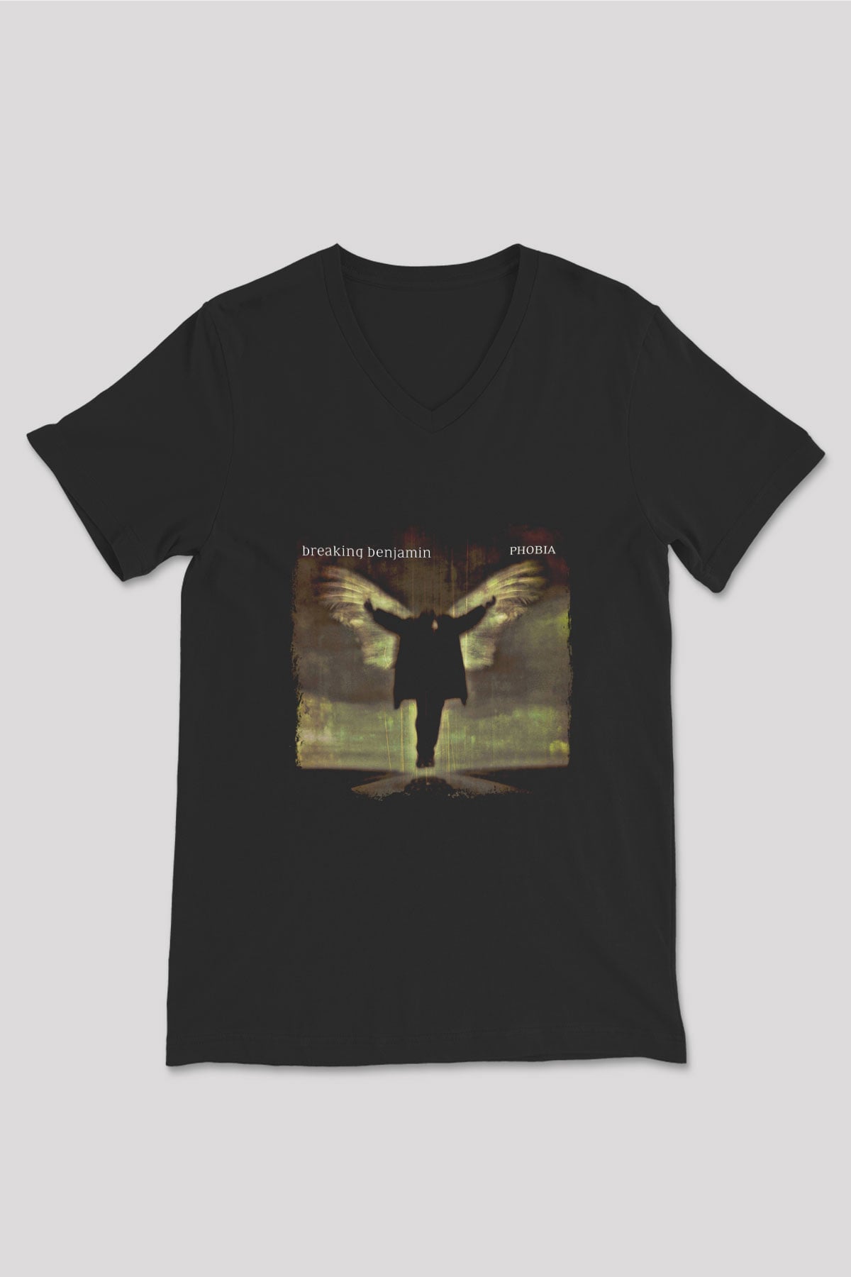Breaking Benjamin Baskılı Unisex Siyah V Yaka Tişört