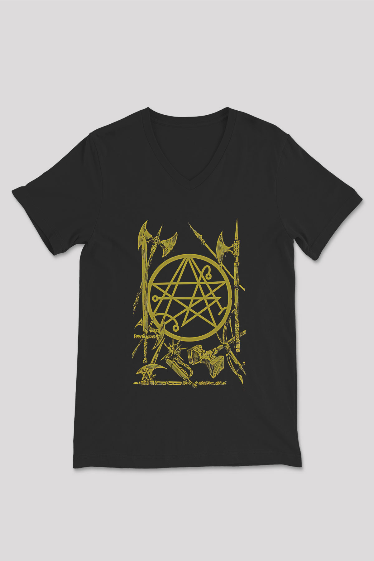 Brenda Marin Wartime Baskılı Unisex Siyah V Yaka Tişört - Tshirt