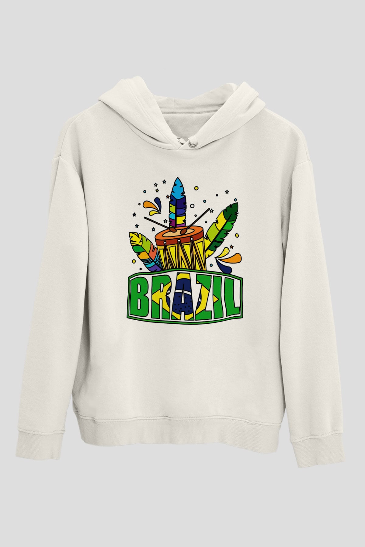 Brezilya Beyaz Unisex Kapşonlu Sweatshirt