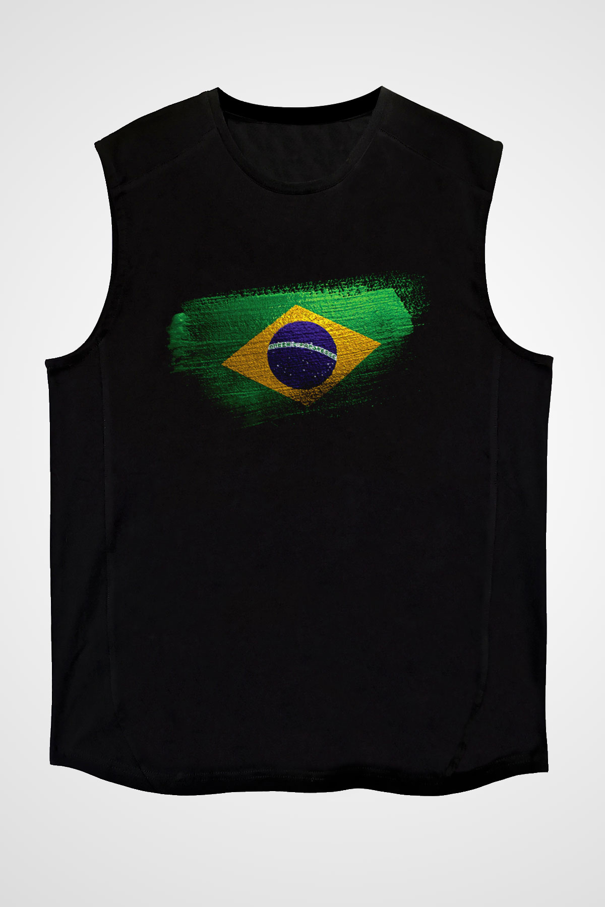 Brezilya - Brazil Bayrağı Baskılı Unisex Siyah Kolsuz Tişört