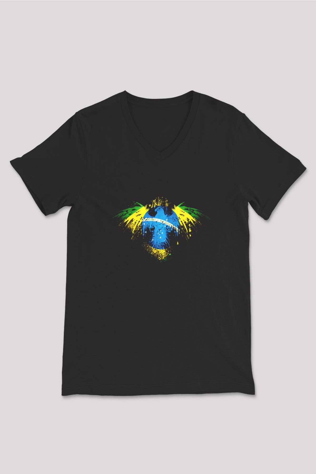 Brezilya Siyah Unisex V Yaka Tişört T-Shirt