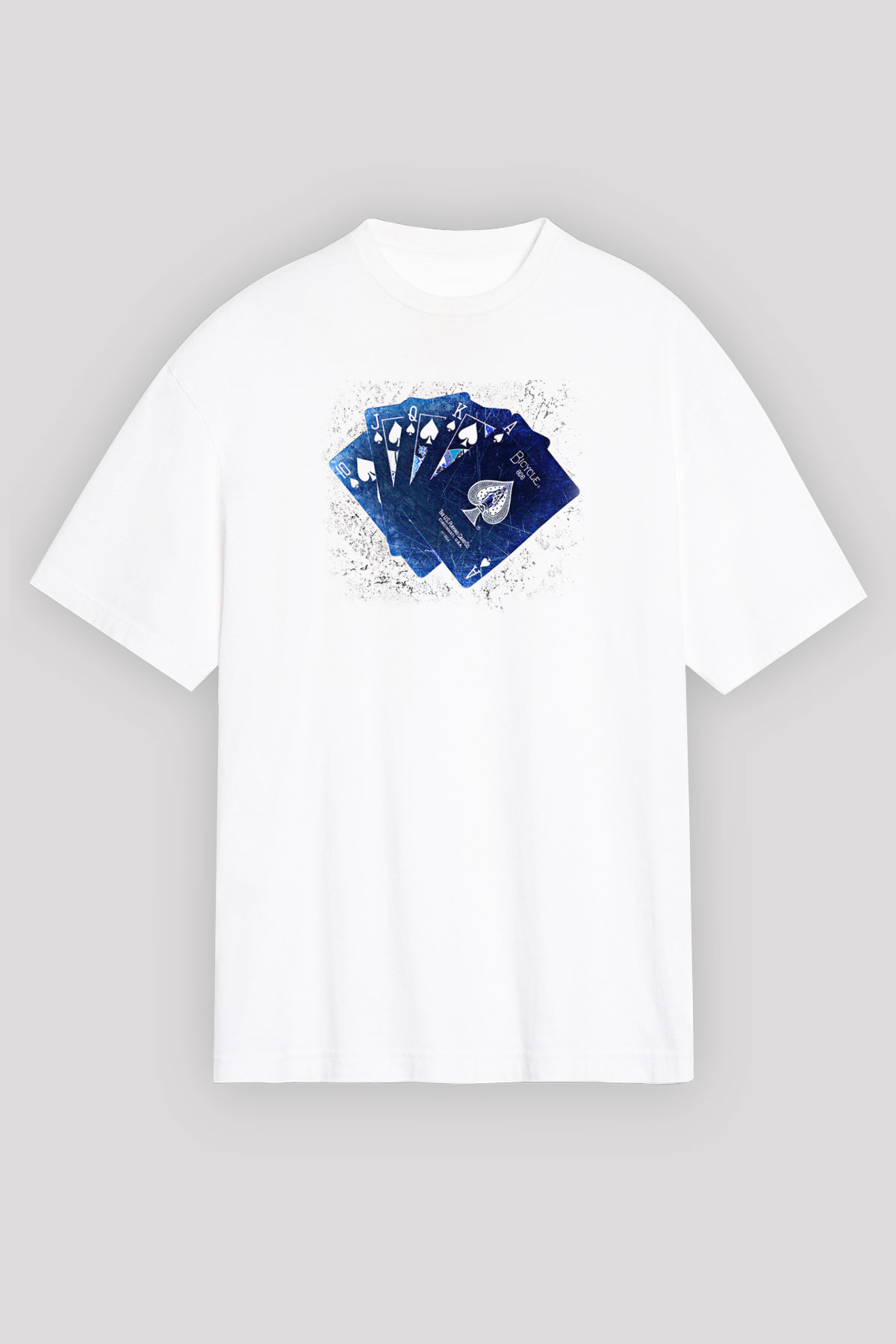 Briç Baskılı Unisex Beyaz Oversize Tişört - Tshirt