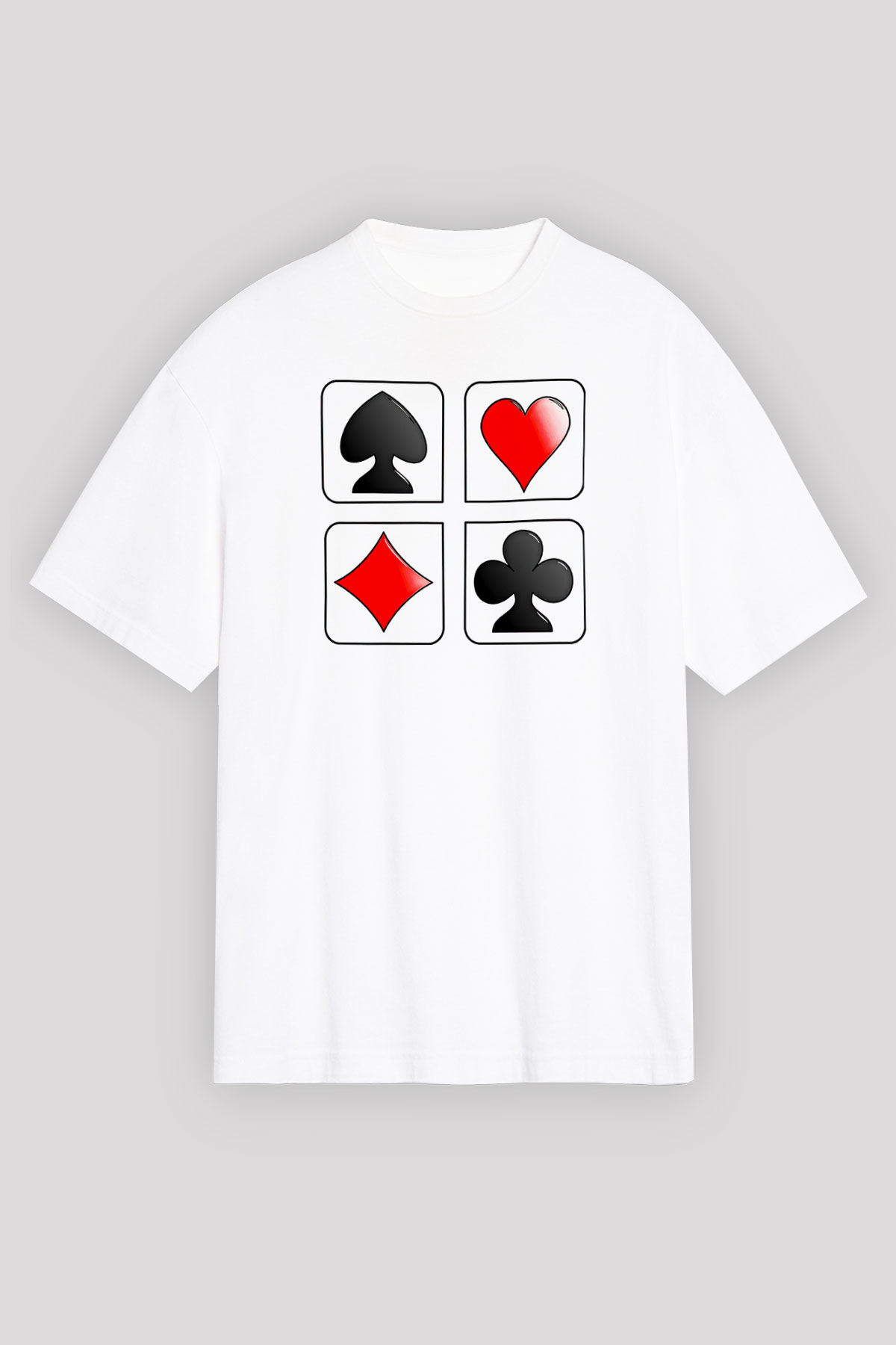 Briç Baskılı Unisex Beyaz Oversize Tişört - Tshirt