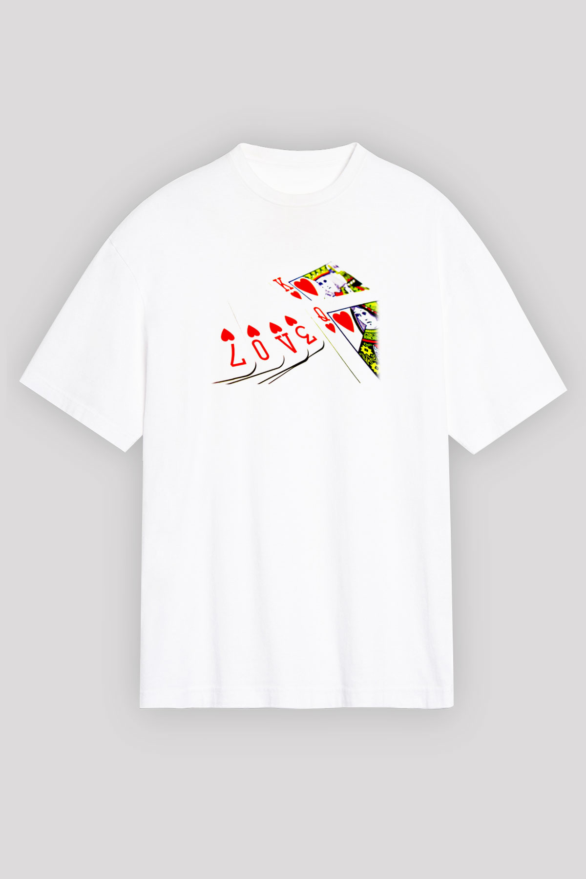 Briç Baskılı Unisex Beyaz Oversize Tişört - Tshirt