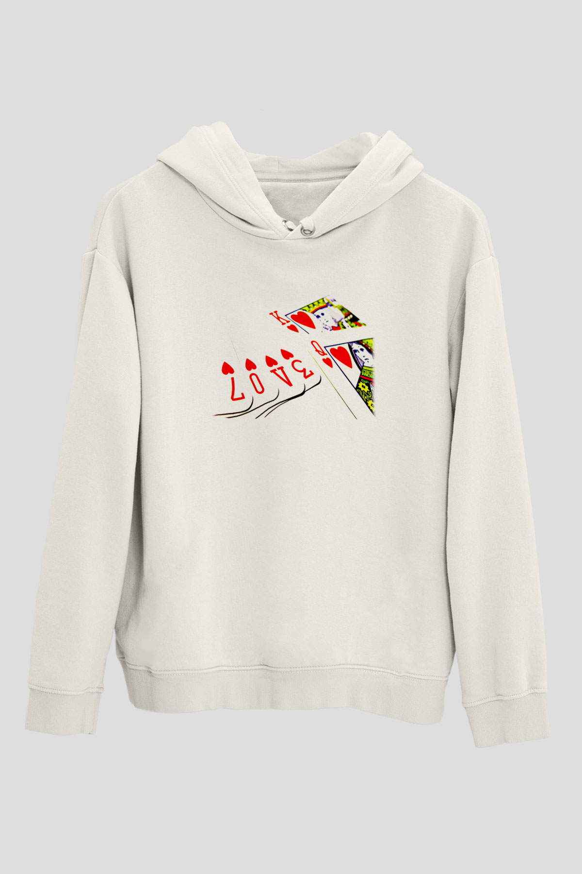Briç Baskılı Unisex Ekru Hoodie