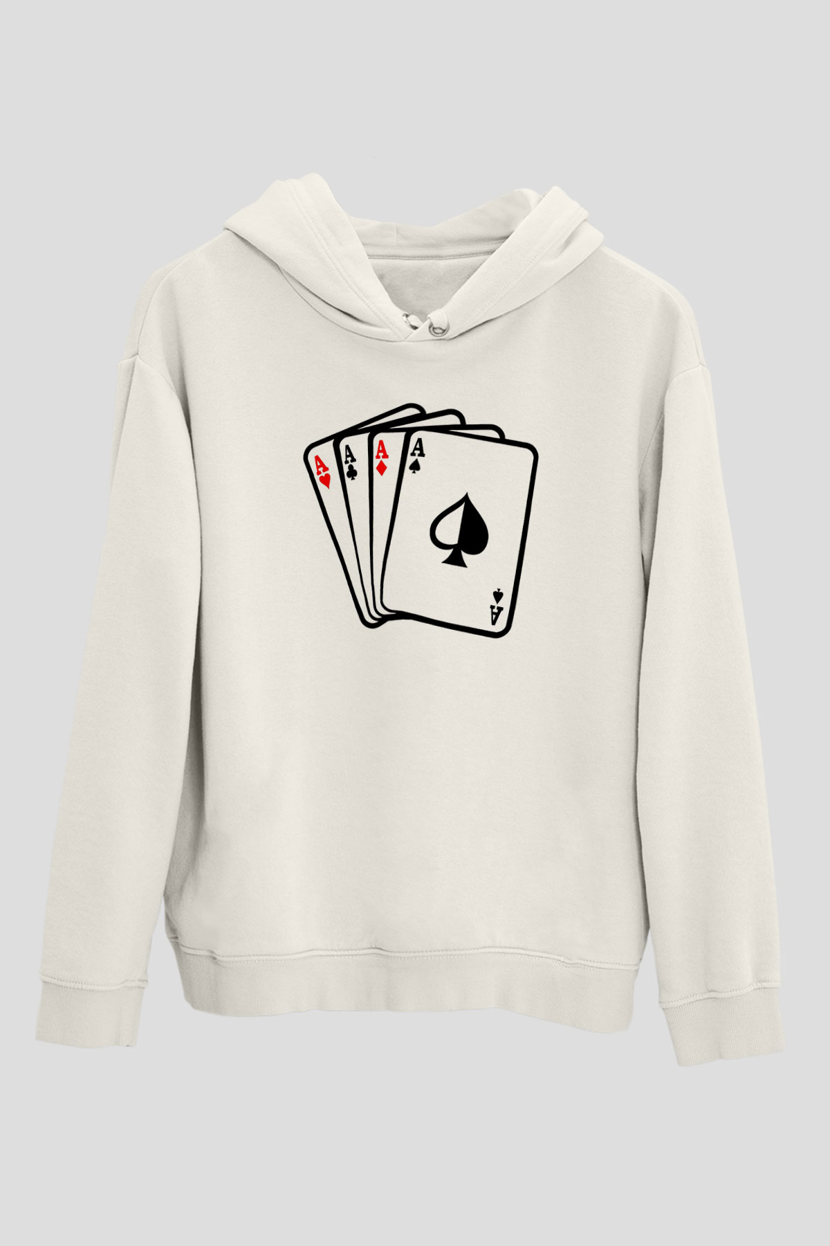 Briç Baskılı Unisex Ekru Hoodie