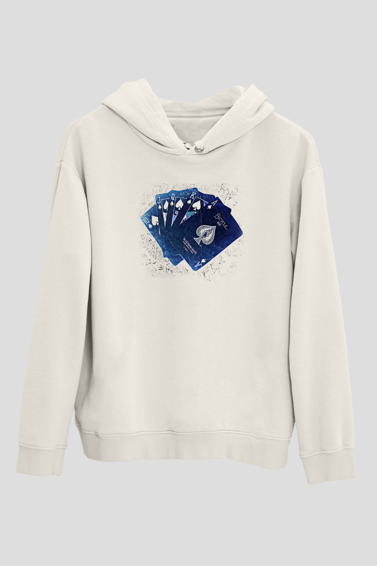Briç Baskılı Unisex Ekru Hoodie