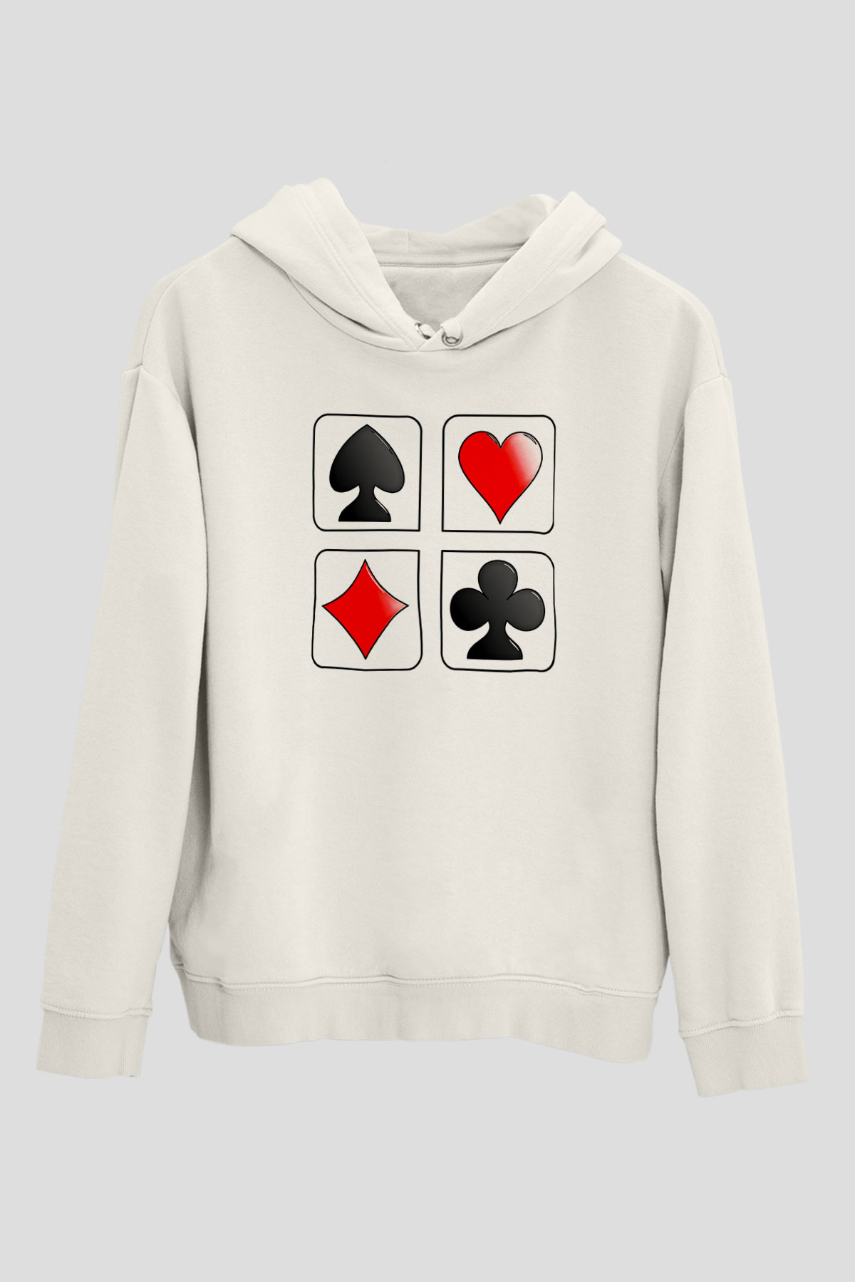 Briç Baskılı Unisex Ekru Hoodie