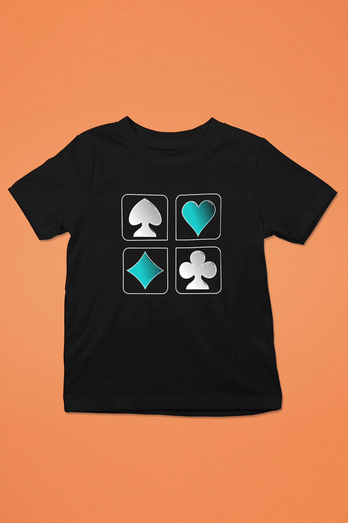 Briç Baskılı Unisex Siyah Çocuk Tİşörtü - Tshirt