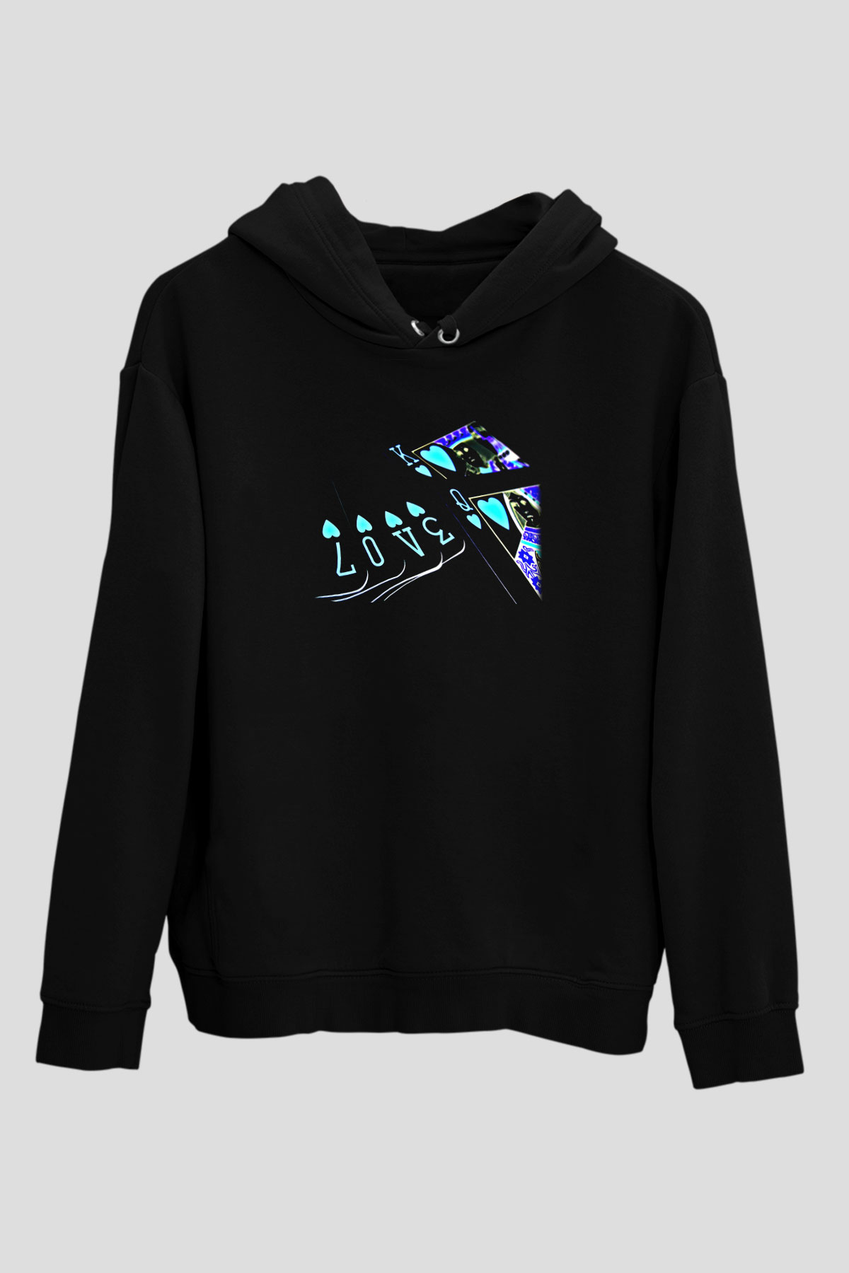 Briç Baskılı Unisex Siyah Hoodie