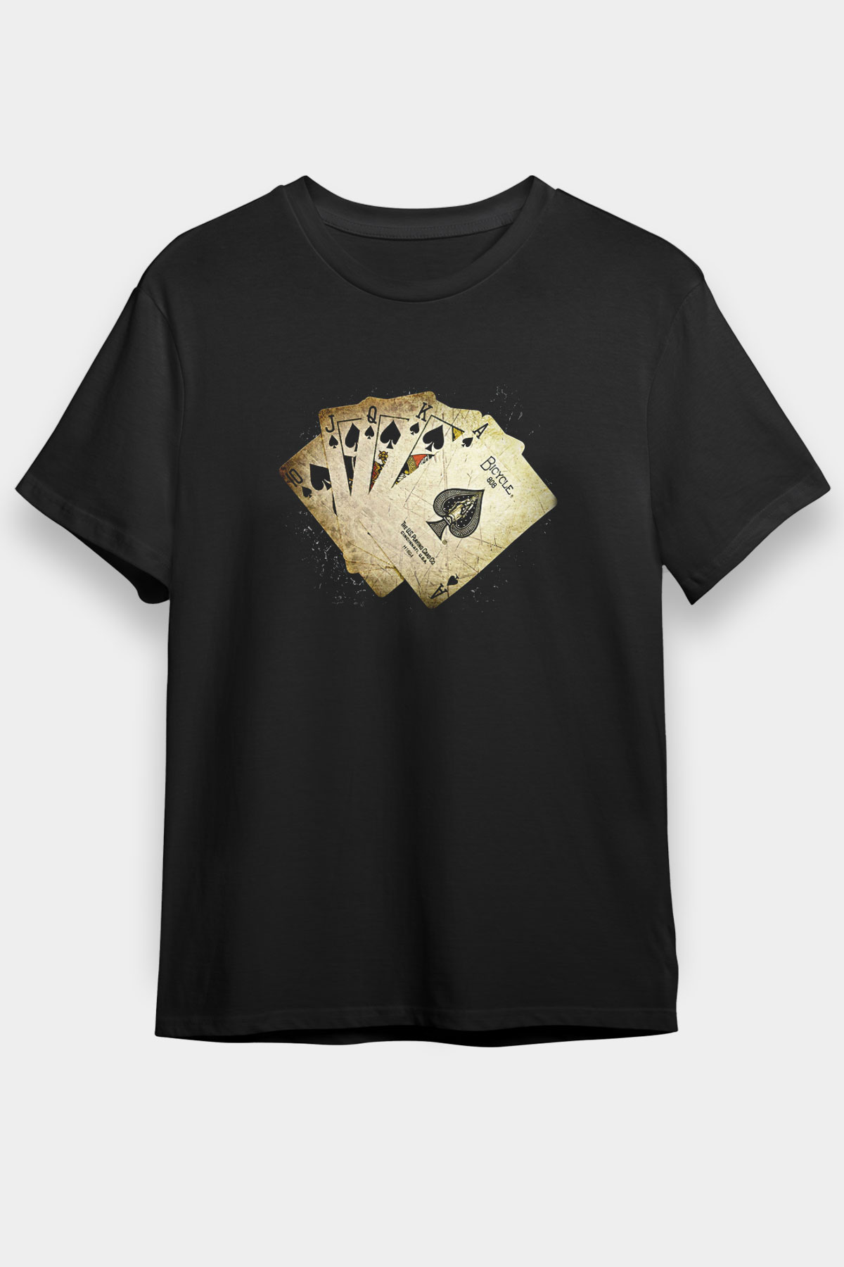 Briç Baskılı Unisex Siyah Tişört - Tshirt