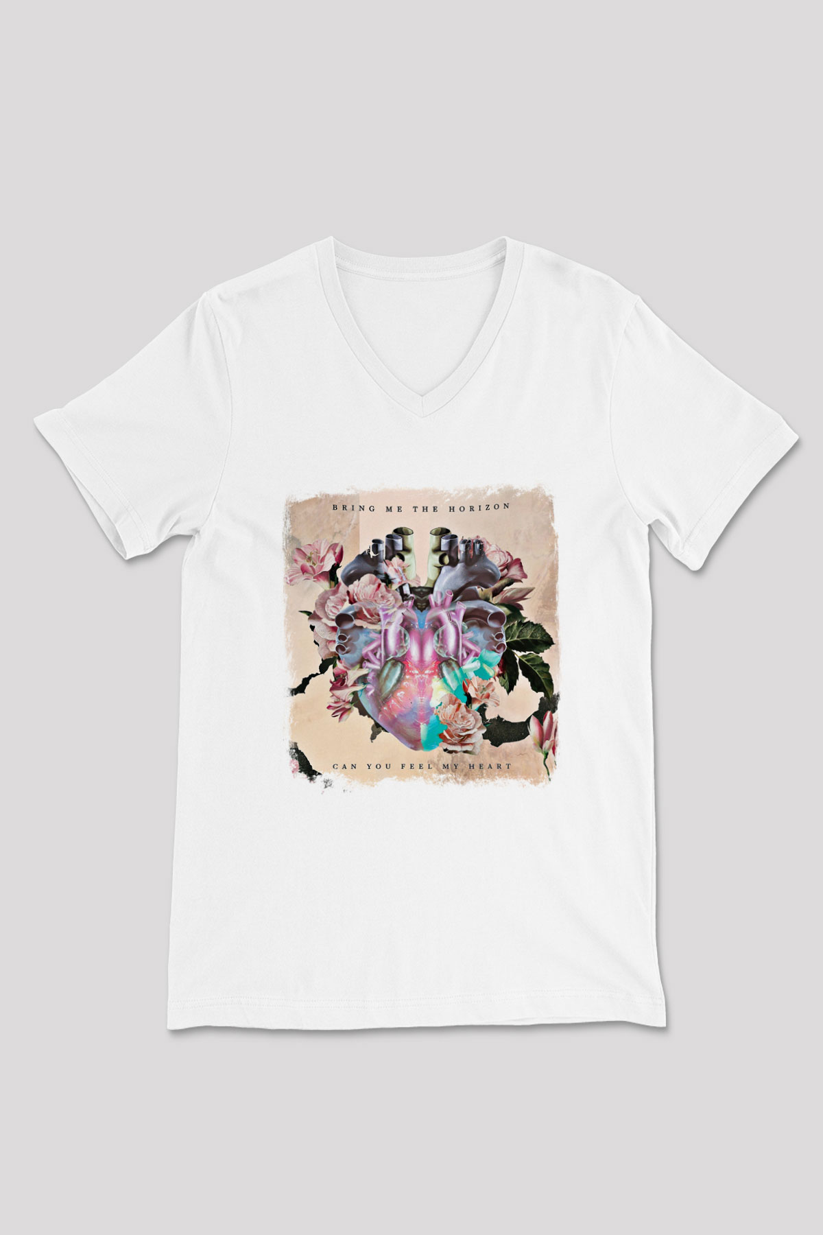 Bring Me the Horizon Baskılı Unisex Beyaz V Yaka Tişört