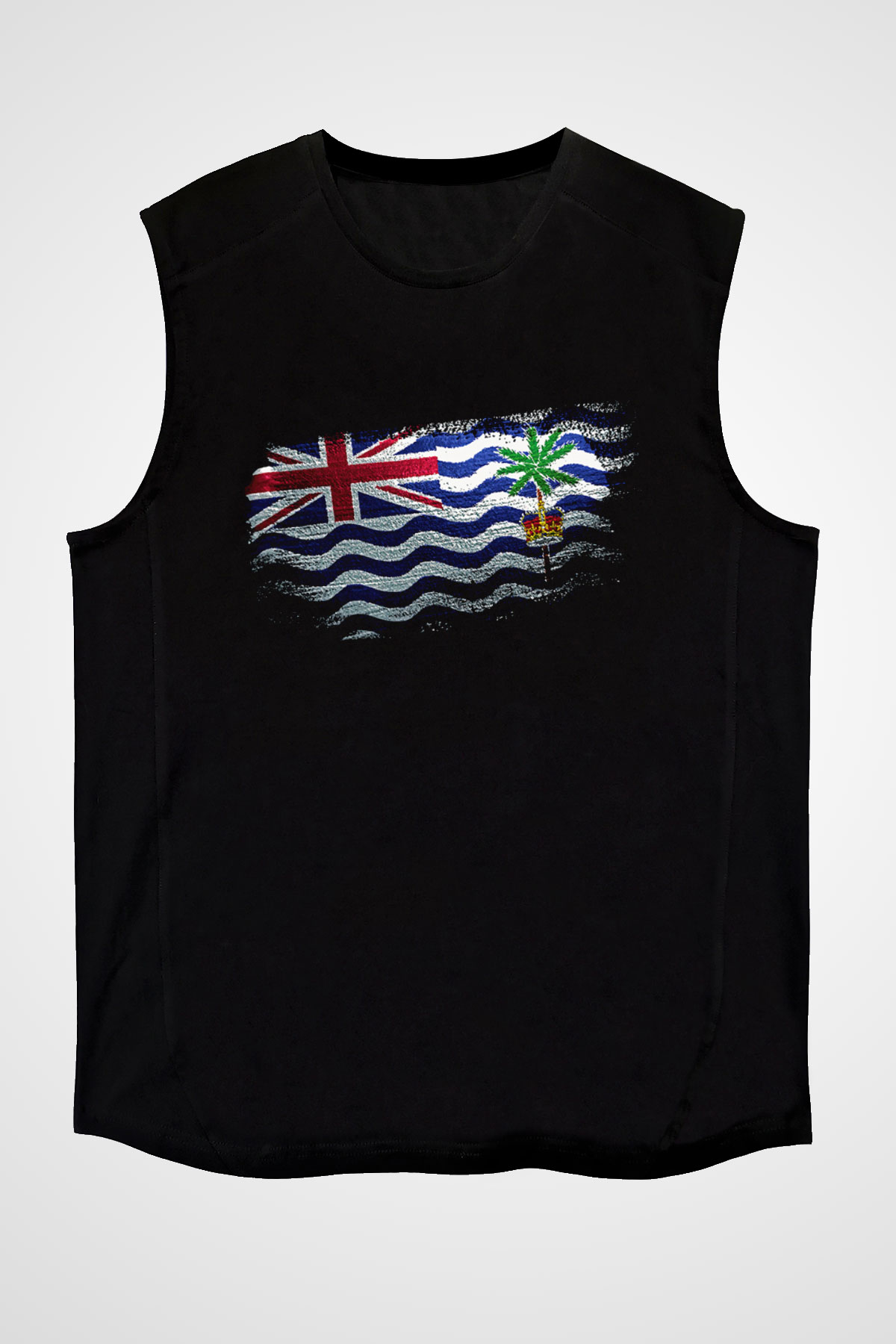 Britanya Hint Okyanusu Toprakları - British İndian Ocean Territory Bayrağı Baskılı Unisex Siyah Kolsuz Tişört