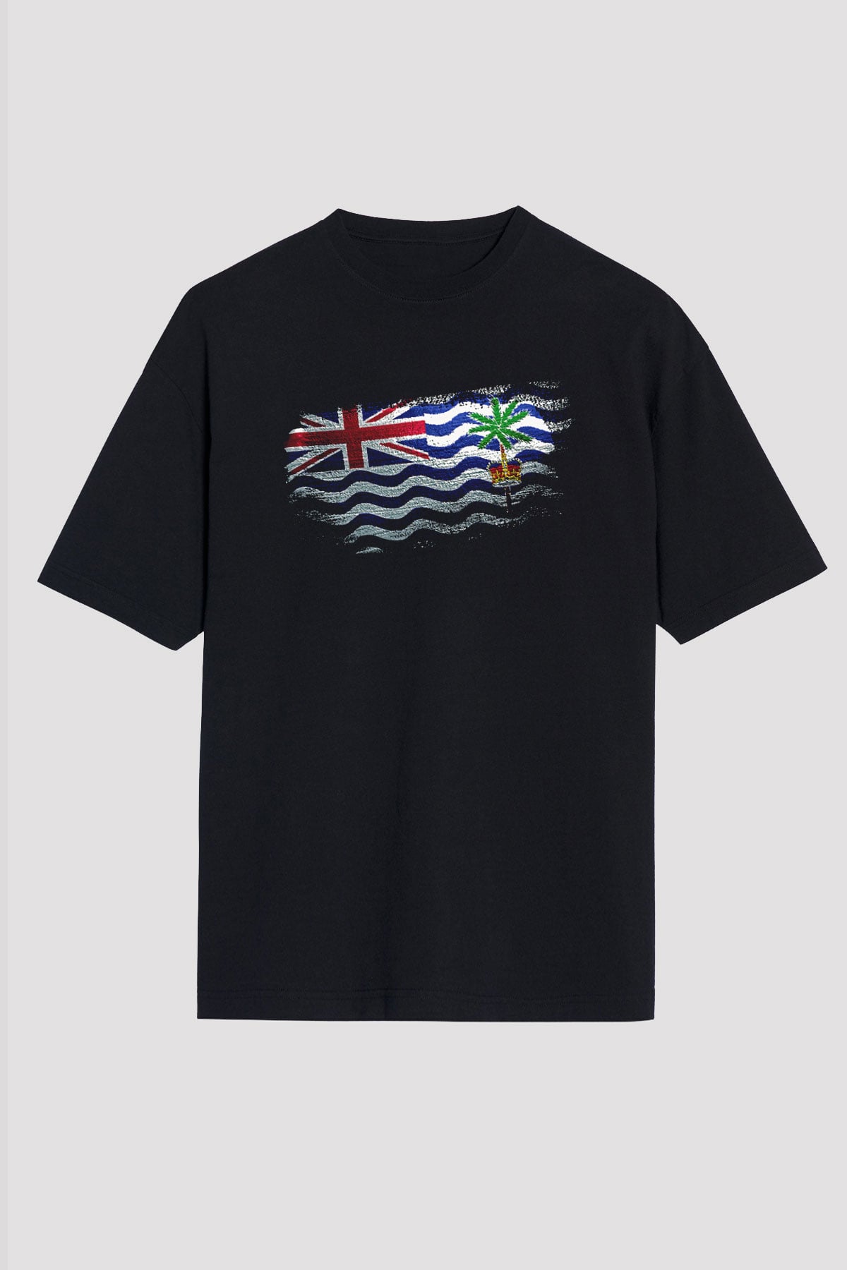 Britanya Hint Okyanusu Toprakları - British İndian Ocean Territory Bayrağı Baskılı Unisex Siyah Oversize Tişört